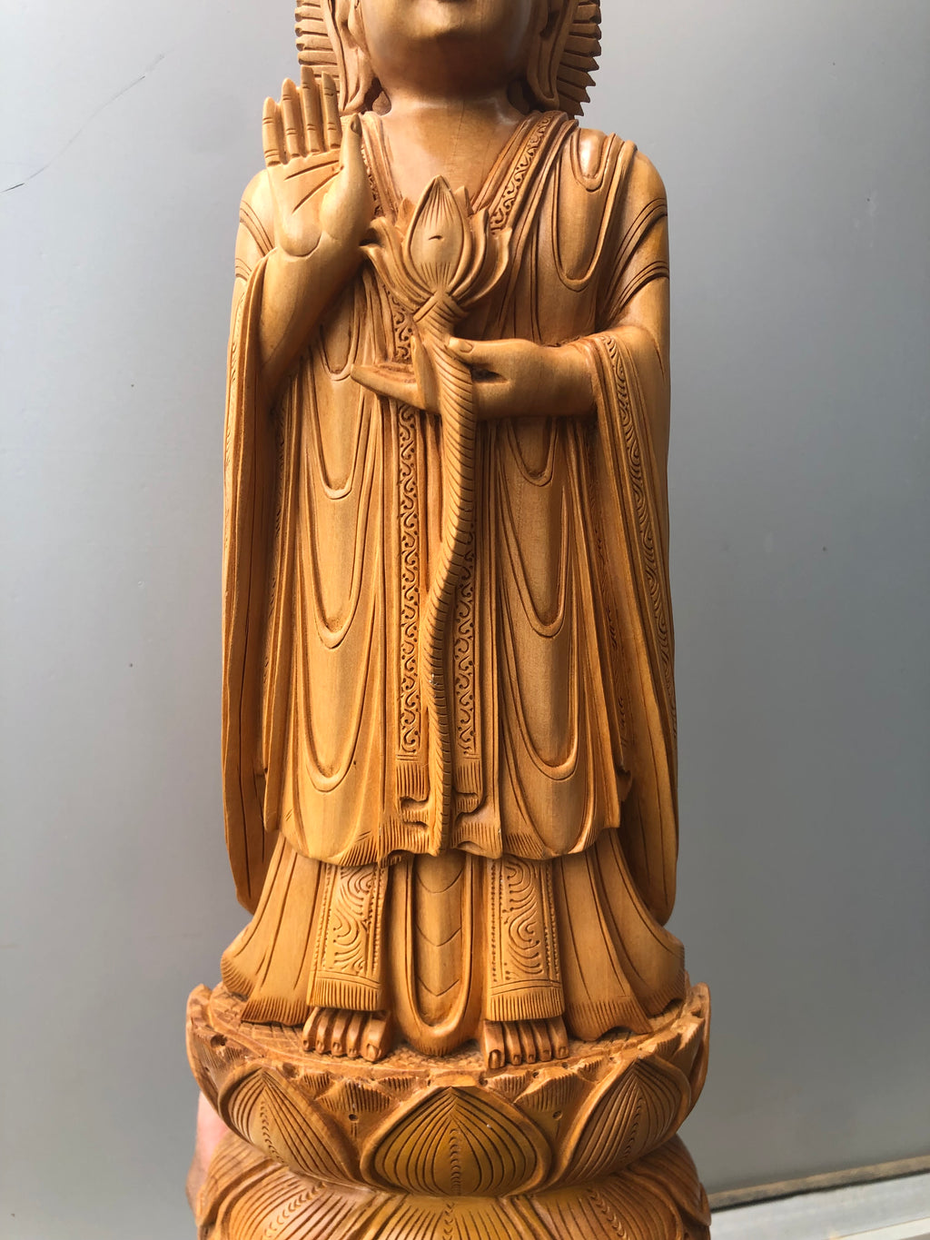 Wooden Standing Buddha Statue Big- 15 inches