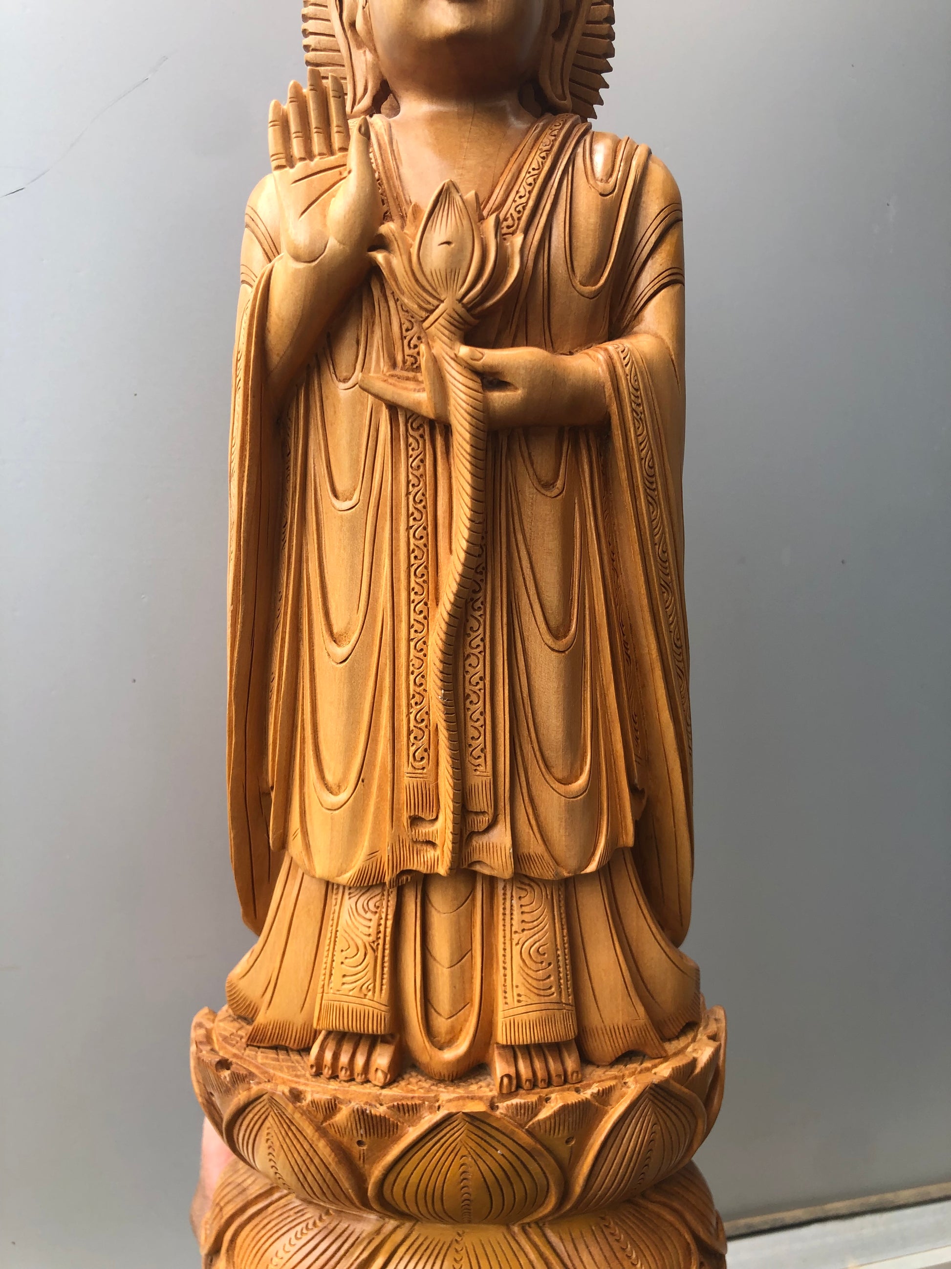 Wooden Standing Buddha Statue Big- 15 inches