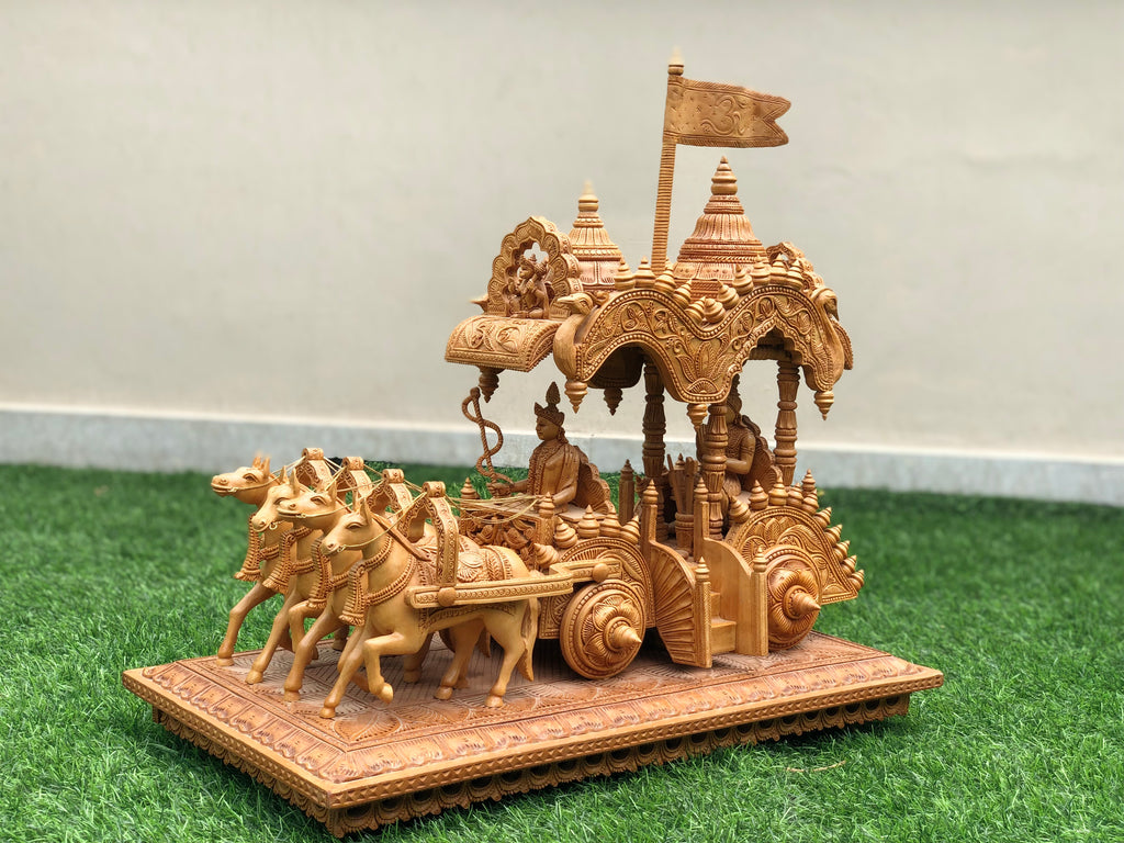 Wooden Fine Hand Carved Chariot or Arjuna Raath