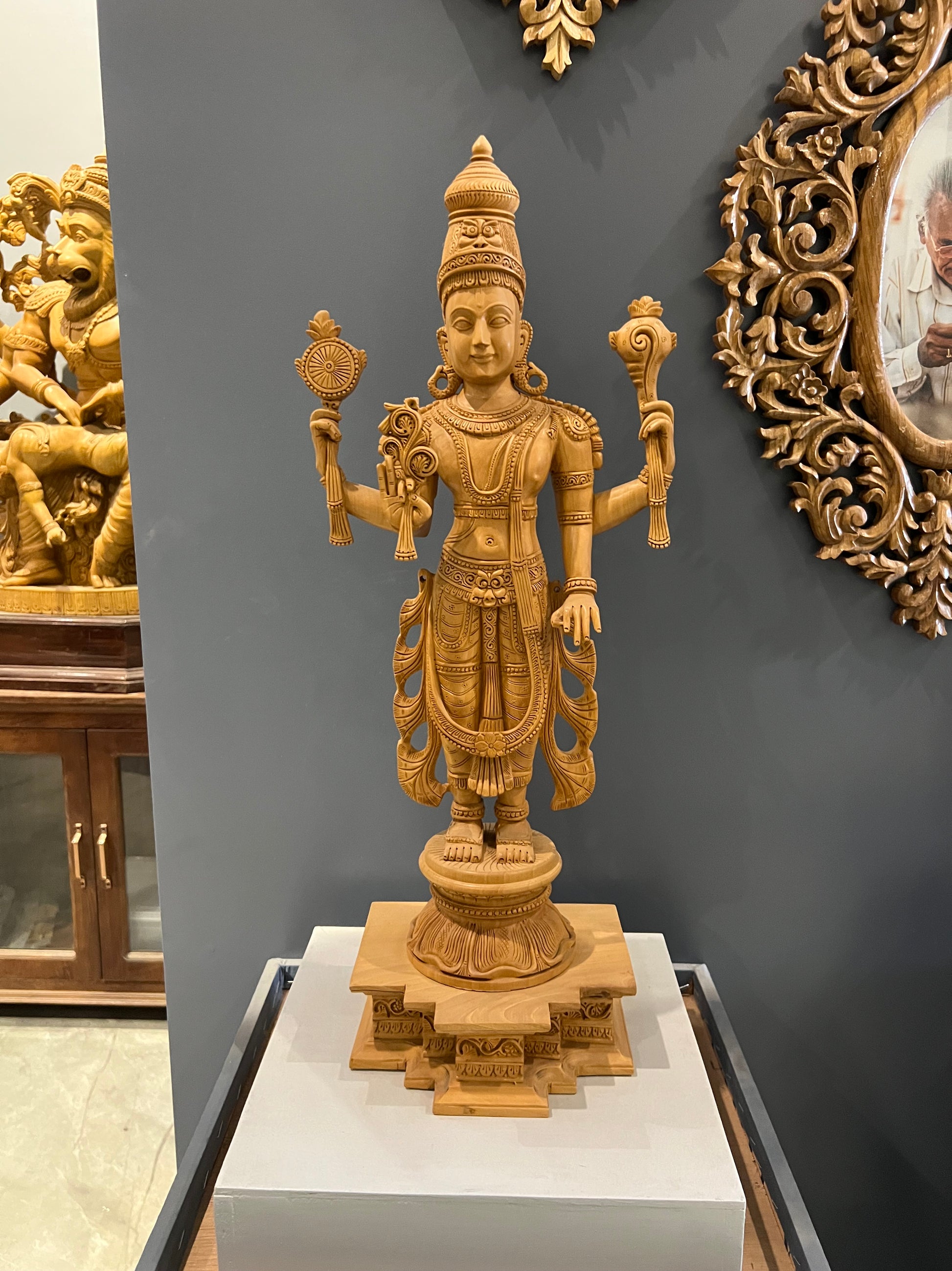 Wooden Fine Carved large Lord Vishnu