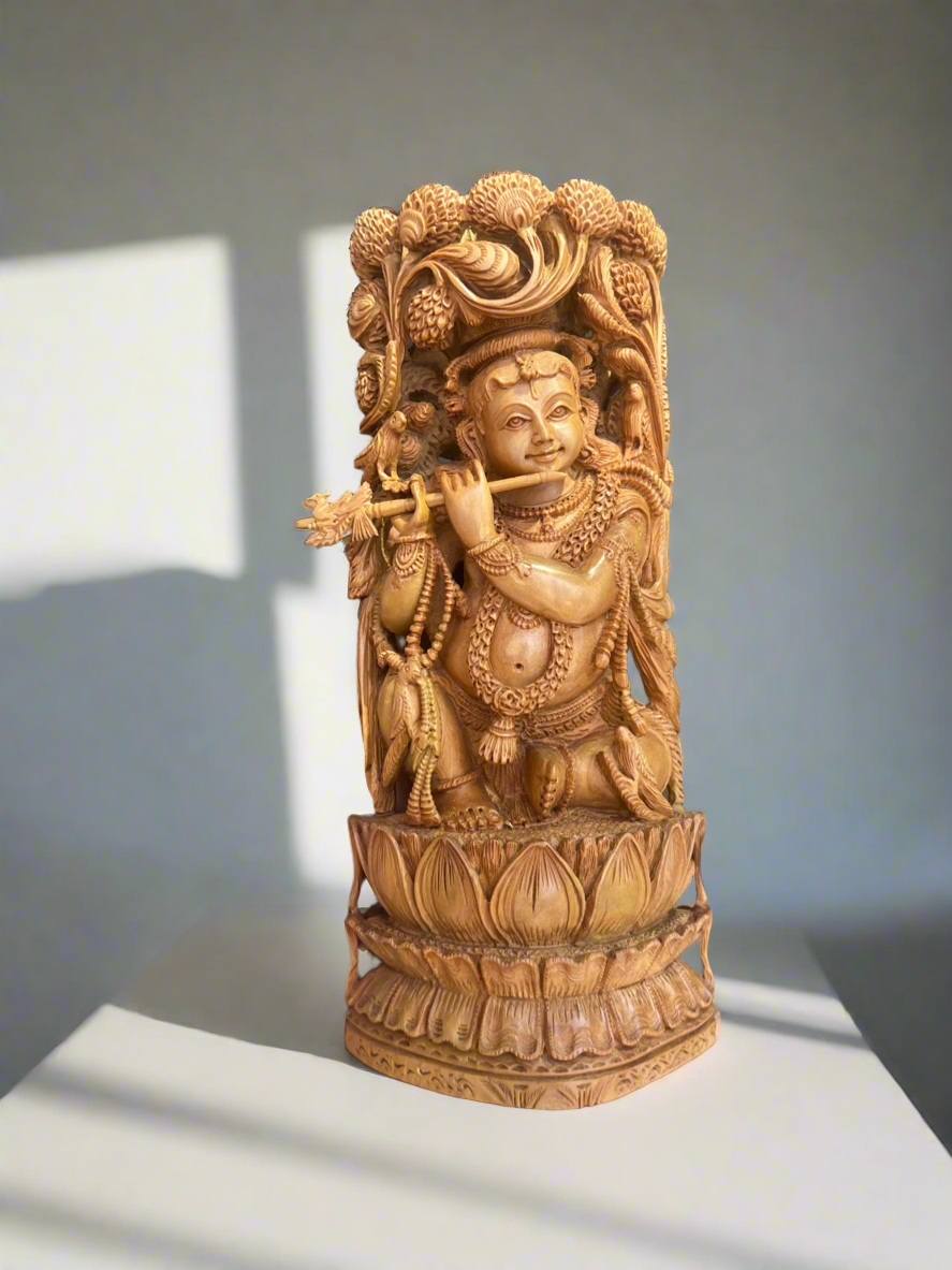 8” inches Sandalwood Baal Krishna Playing Flute