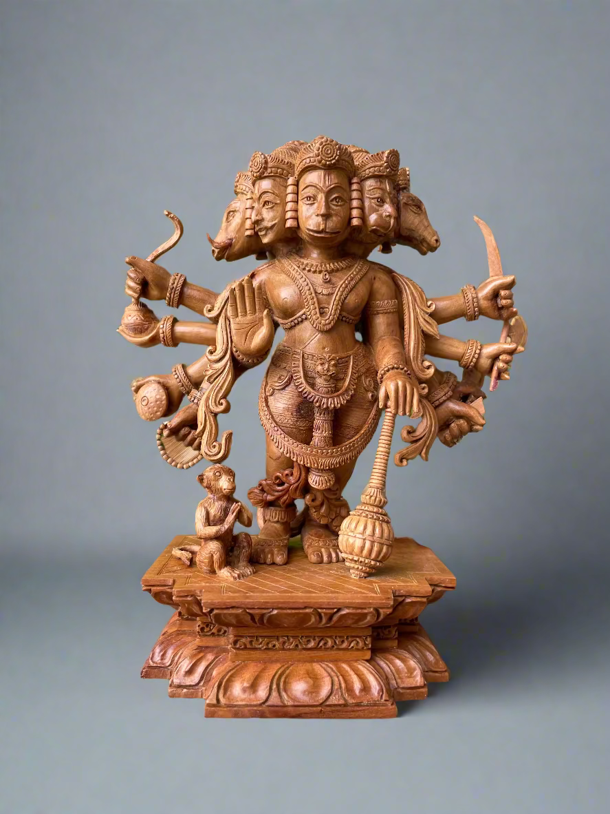 5 Mukhi Hanuman Ji – Sandalwood Carving (8 Inches)