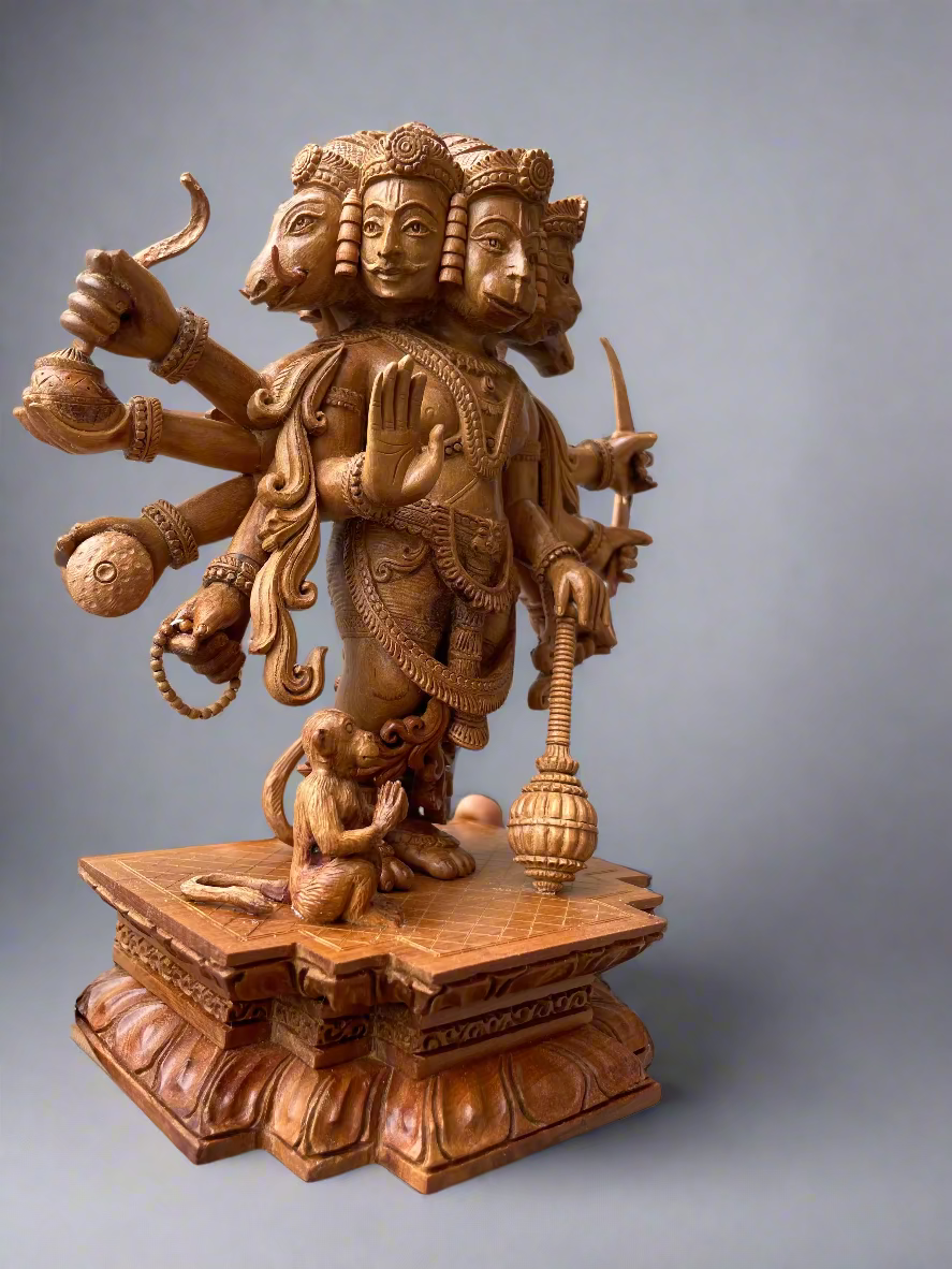 5 Mukhi Hanuman Ji – Sandalwood Carving (8 Inches)