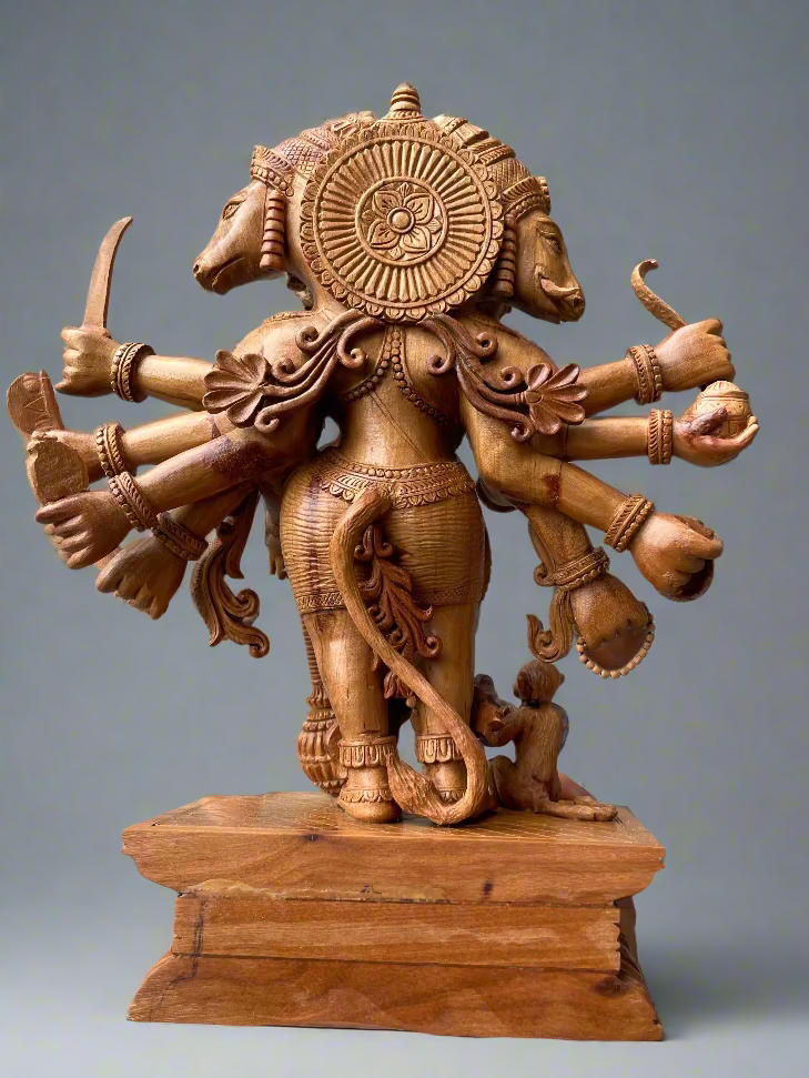 5 Mukhi Hanuman Ji – Sandalwood Carving (8 Inches)