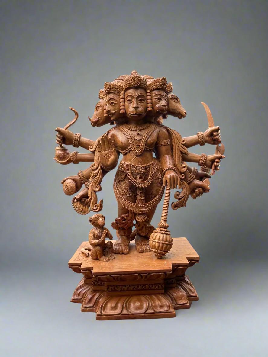 5 Mukhi Hanuman Ji – Sandalwood Carving (8 Inches)