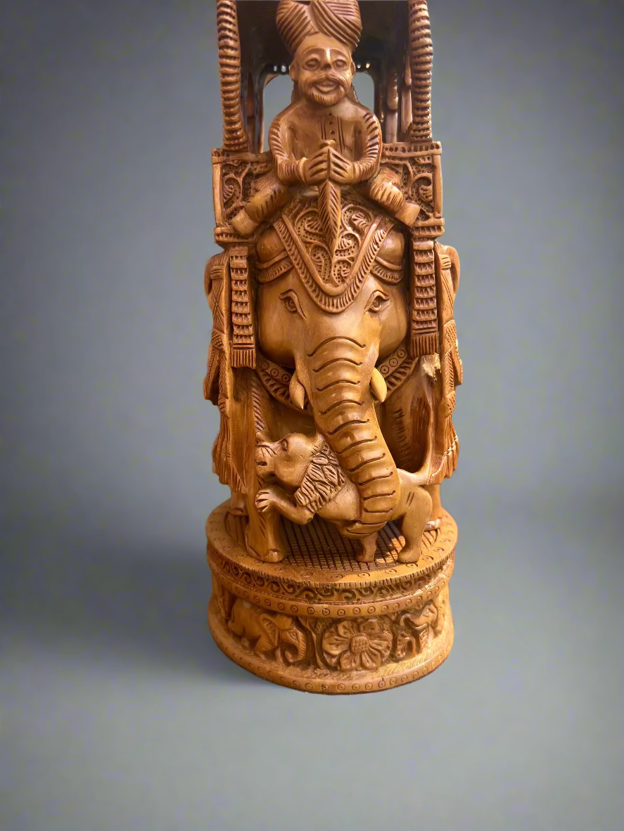 Vintage Sandalwood Fine Carved Royal Elephant Ambabari Statue