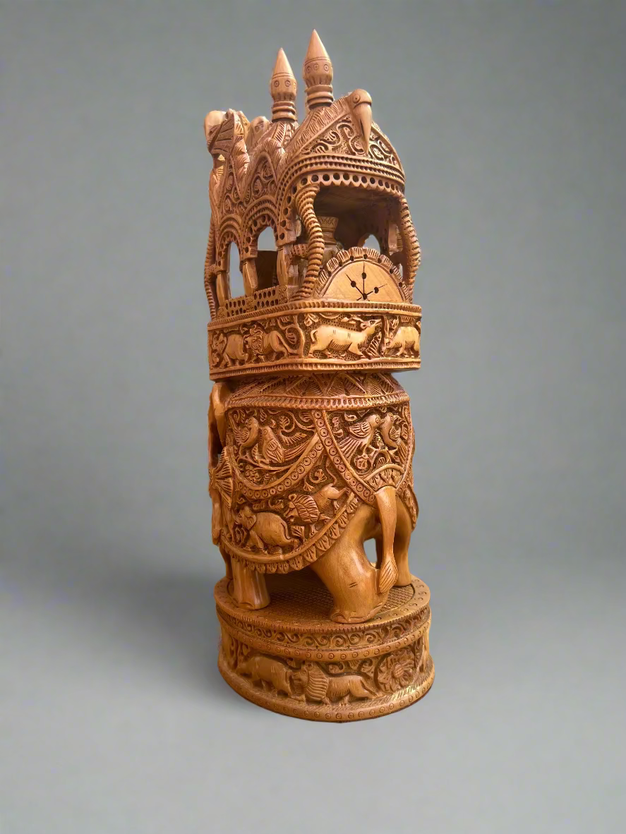 Vintage Sandalwood Fine Carved Royal Elephant Ambabari Statue
