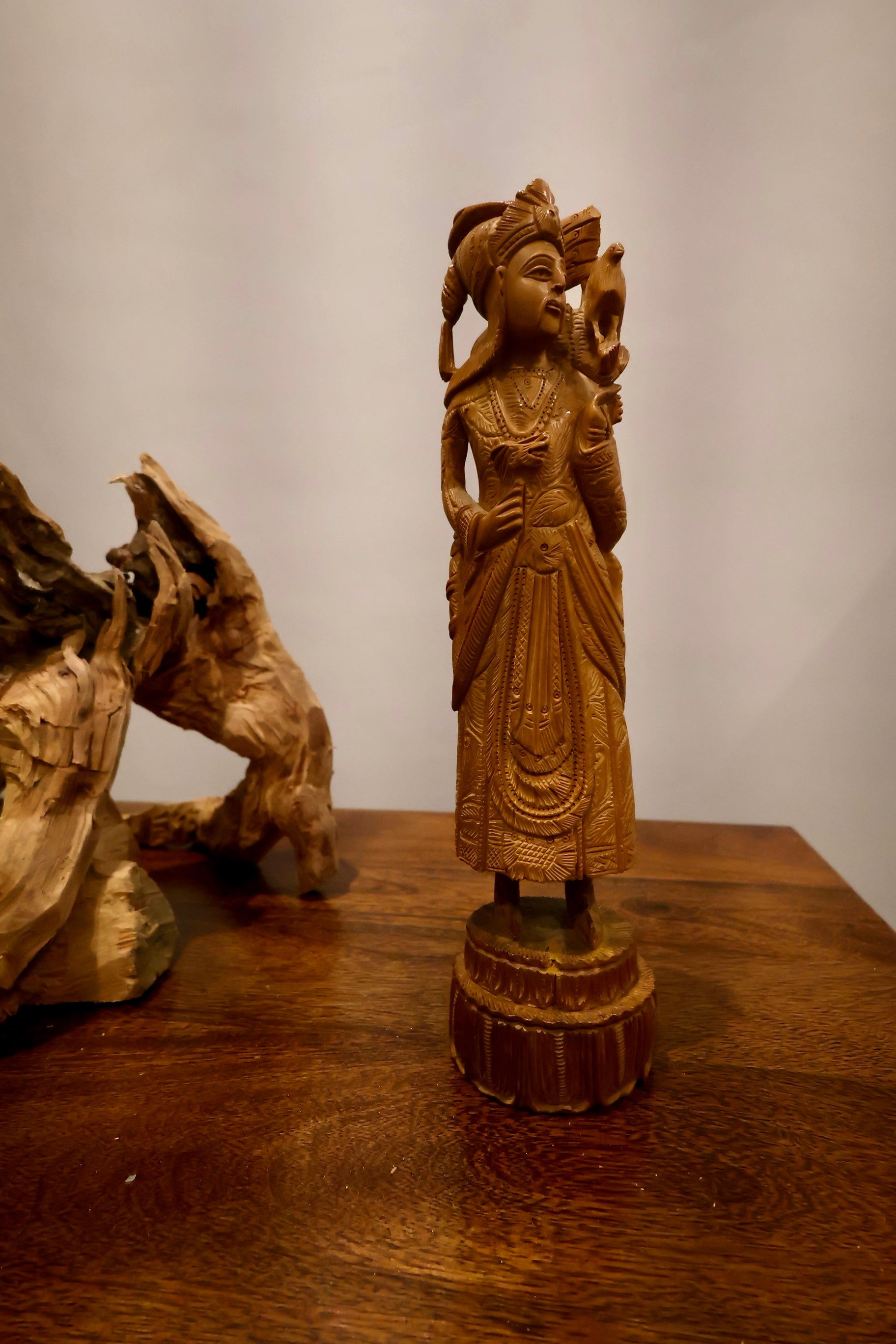 Vintage Sandalwood Carving Mughal King Statue
