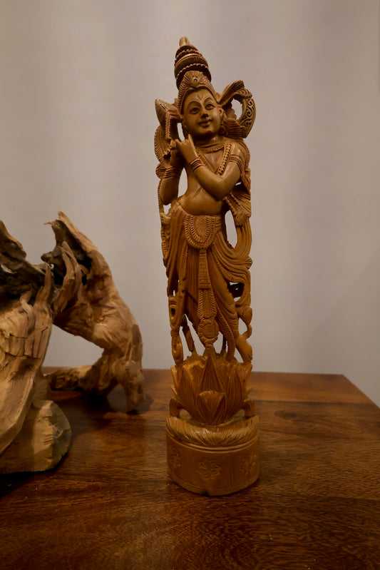 Vintage Lord Krishna Sandalwood Statue