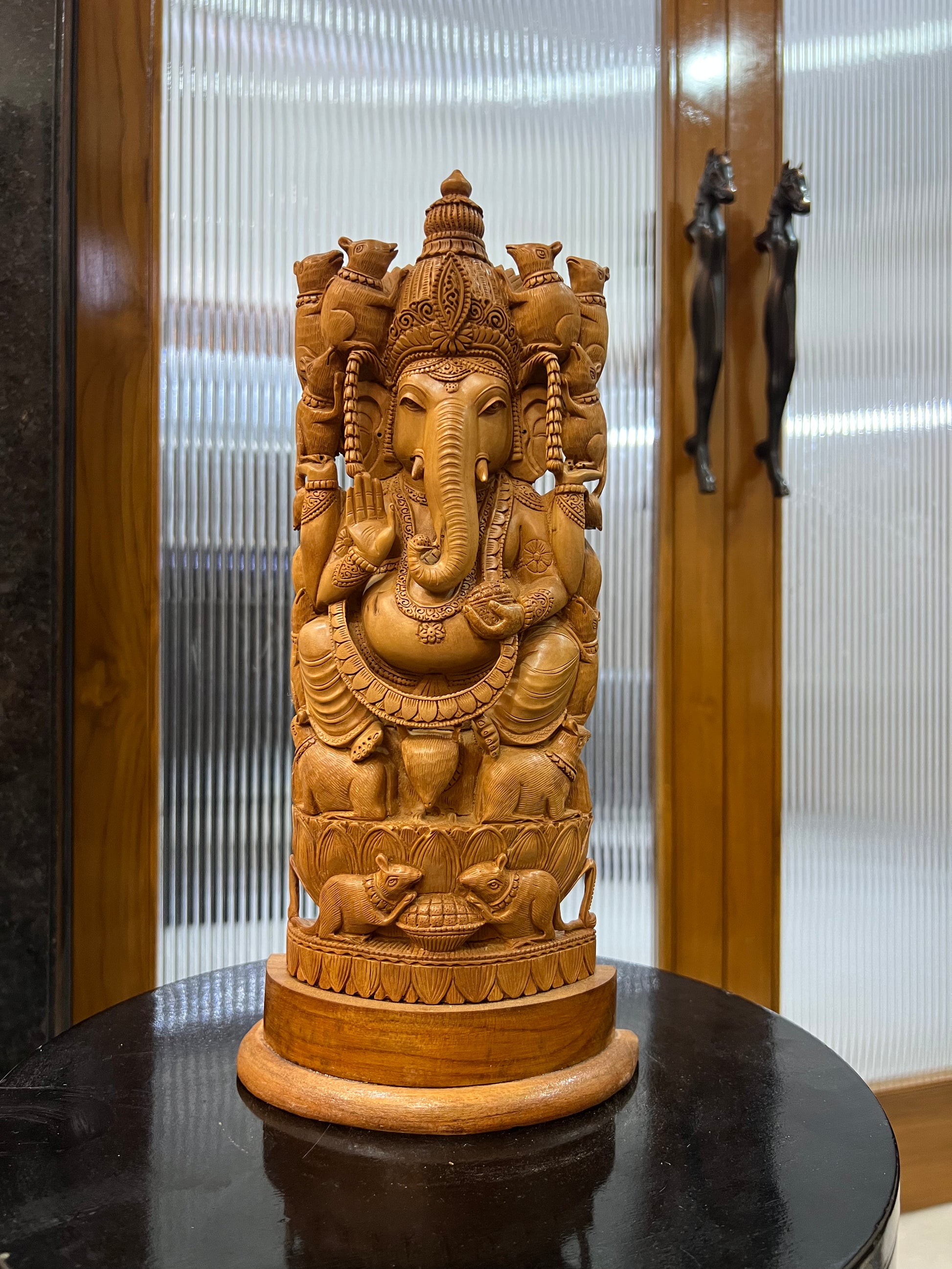 Sandalwood Rare Ganesha Sitting on Mouse statue (12 inches)
