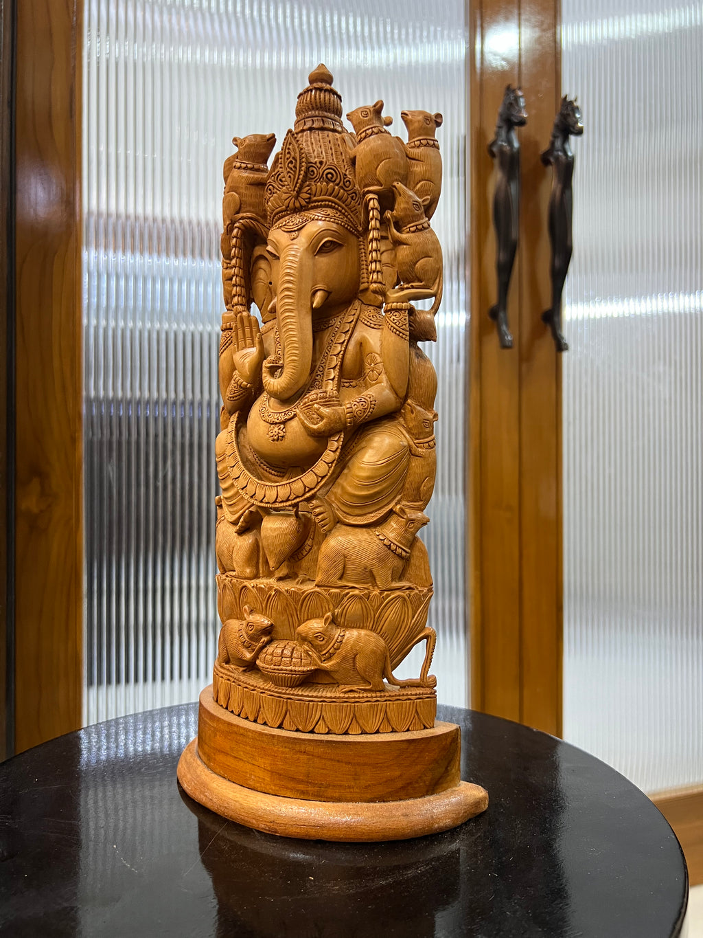 Sandalwood Rare Ganesha Sitting on Mouse statue (12 inches)