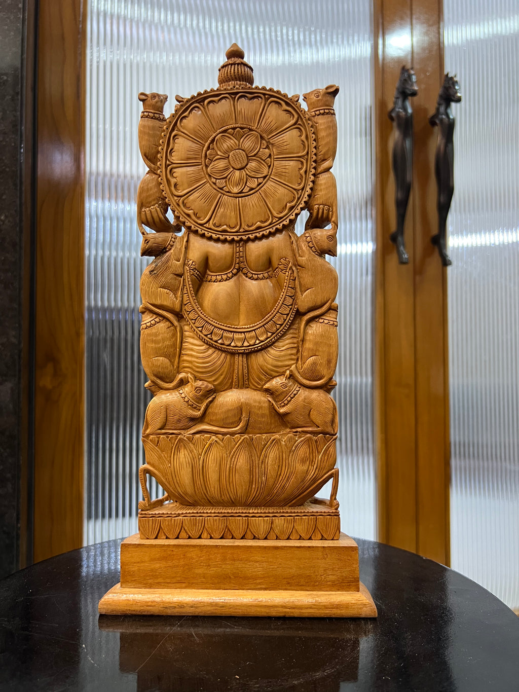 Sandalwood Rare Ganesha Sitting on Mouse statue (12 inches)