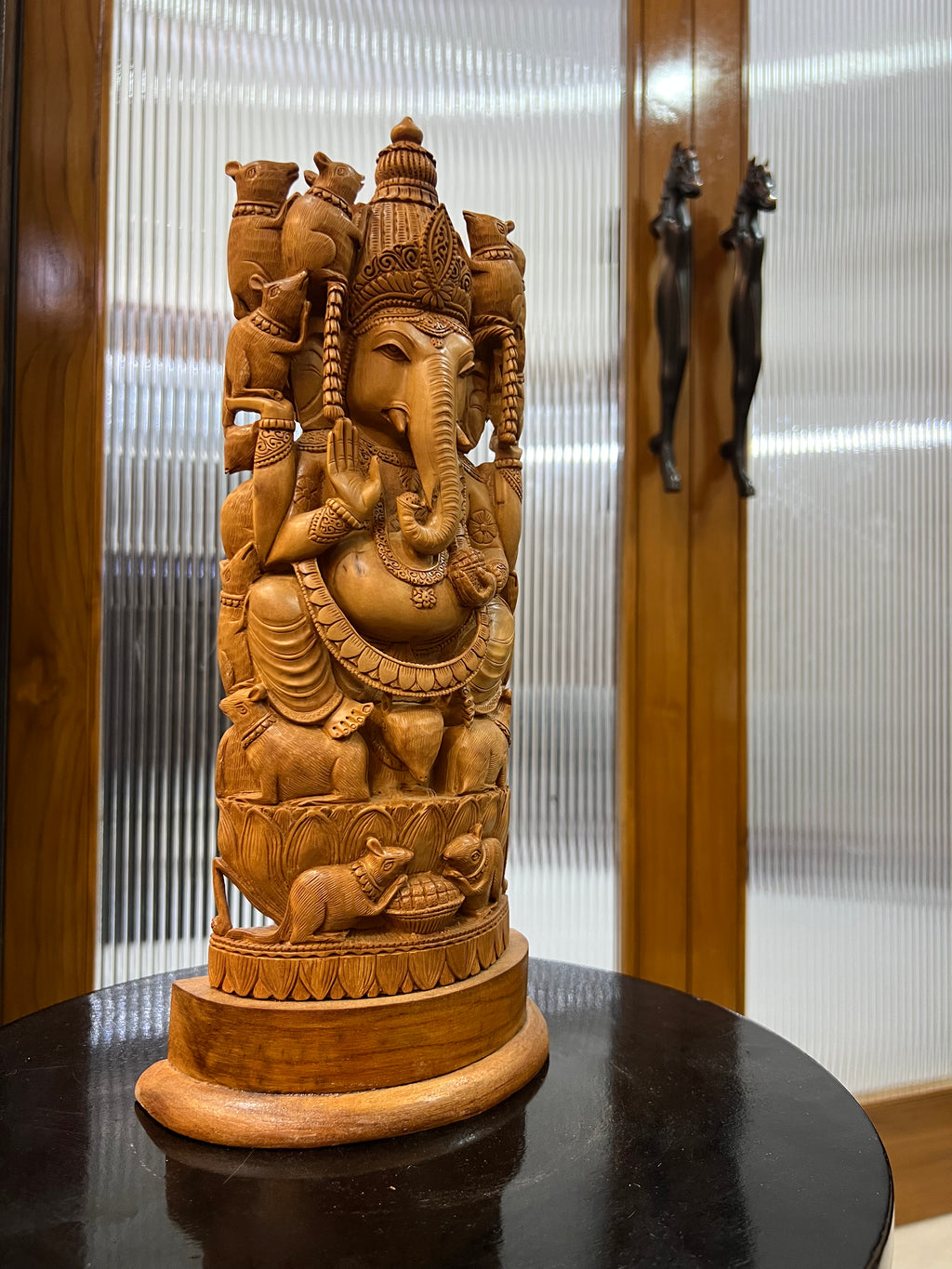 Sandalwood Rare Ganesha Sitting on Mouse statue (12 inches)
