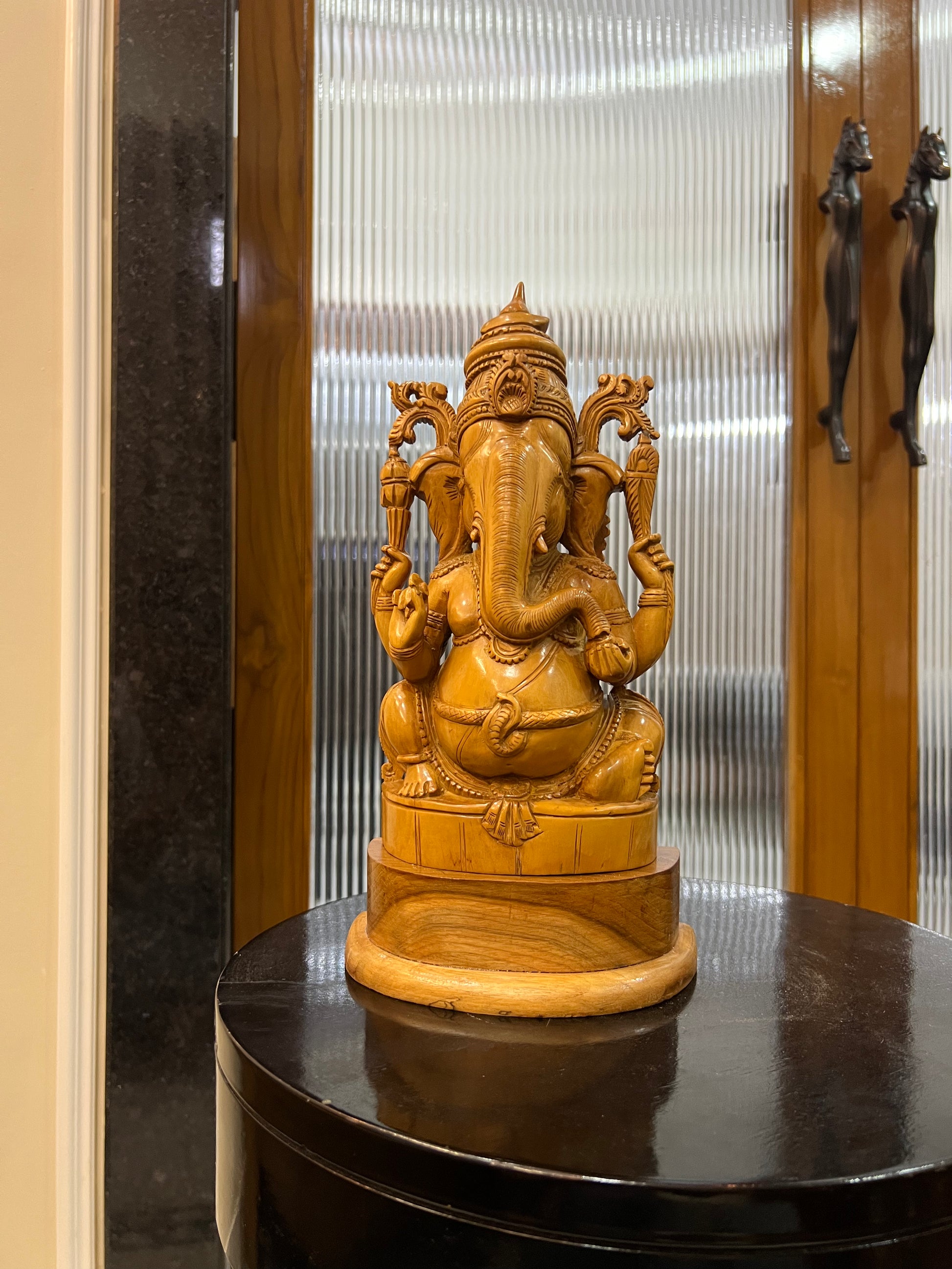 Sandalwood Old Hand Carved Ganesha Sitting (10 inches)