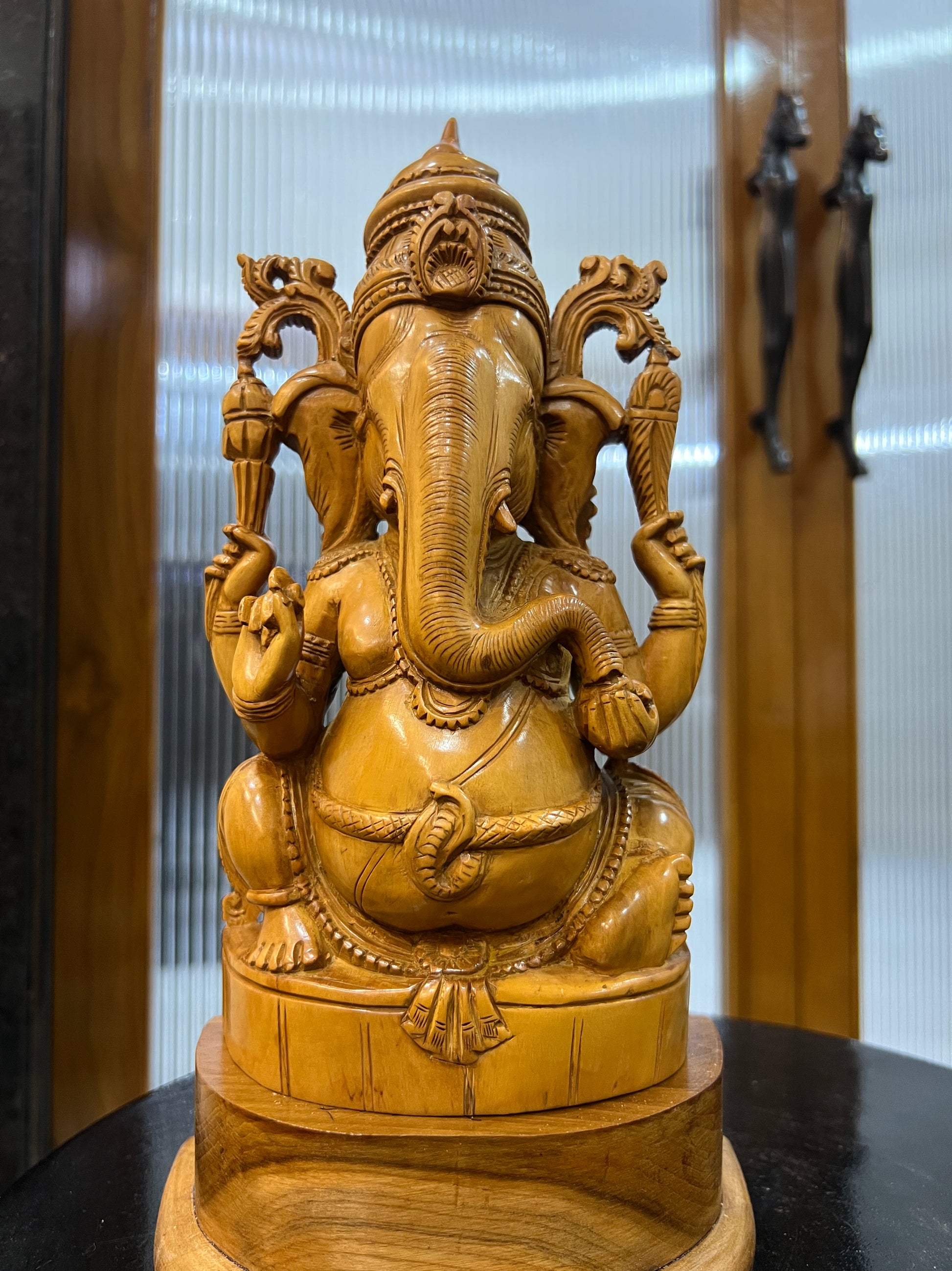Sandalwood Old Hand Carved Ganesha Sitting (10 inches)