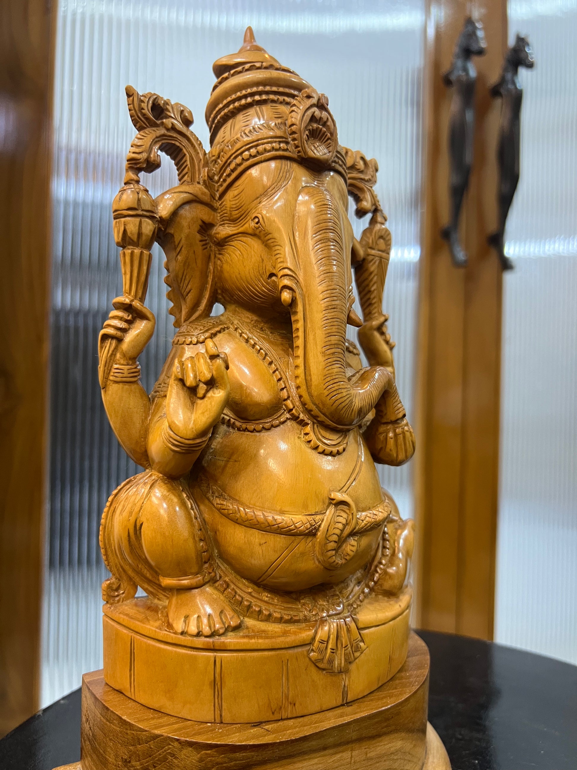 Sandalwood Old Hand Carved Ganesha Sitting (10 inches)