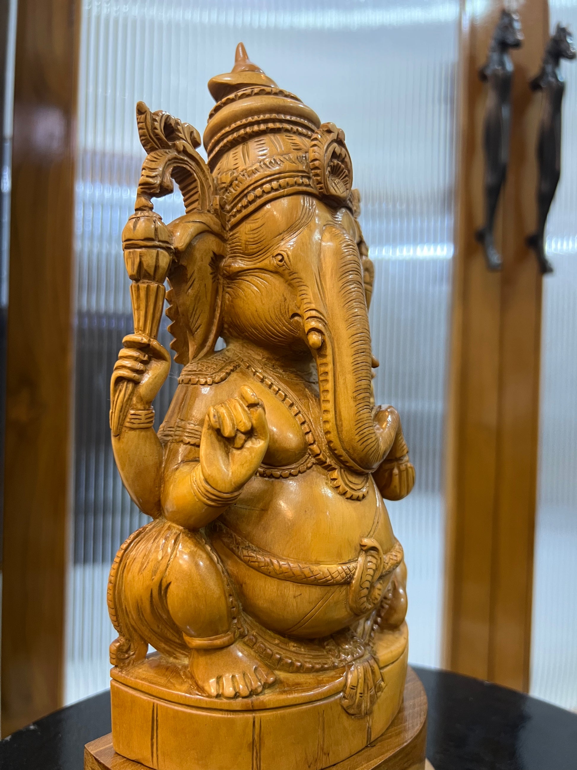 Sandalwood Old Hand Carved Ganesha Sitting (10 inches)