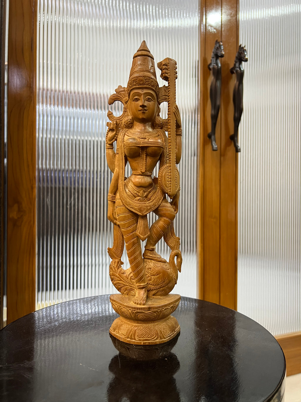 Vintage Sandalwood Carving Saraswati Statue (14" inches)