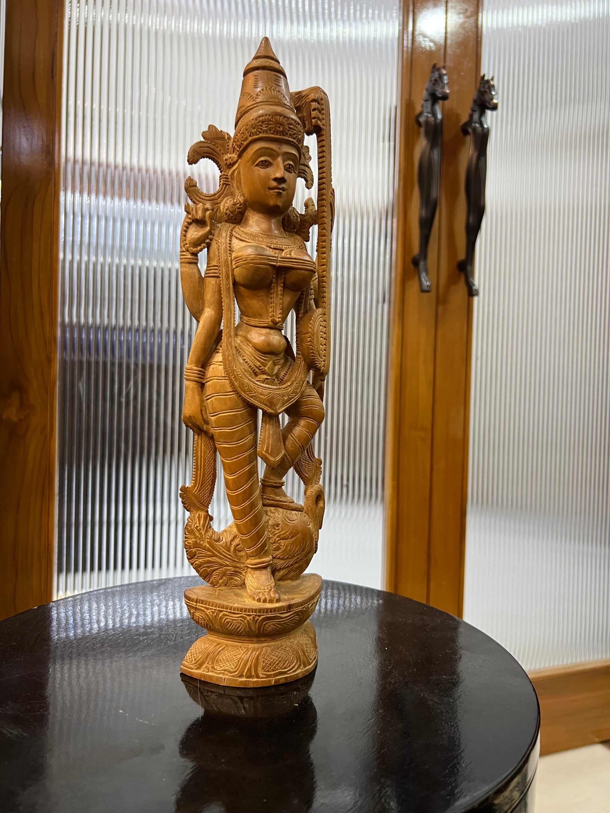 Vintage Sandalwood Carving Saraswati Statue (14" inches)