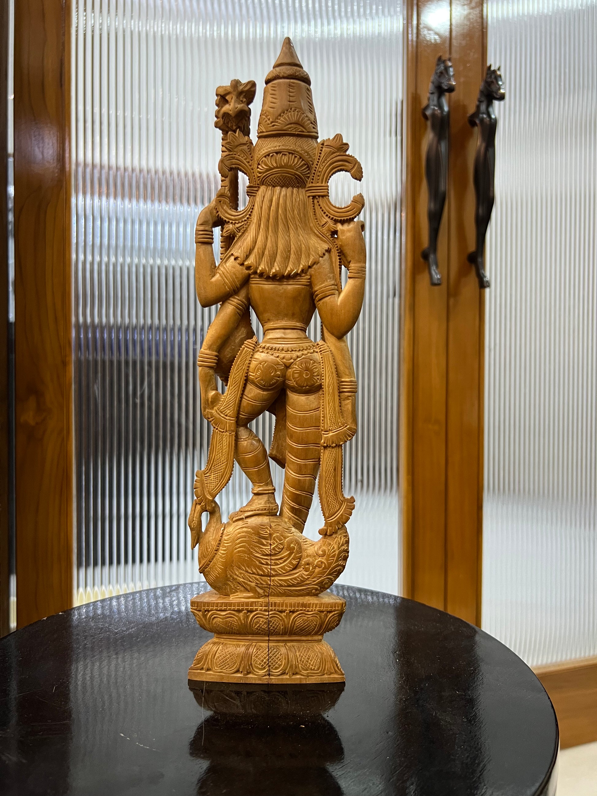 Vintage Sandalwood Carving Saraswati Statue (14" inches)