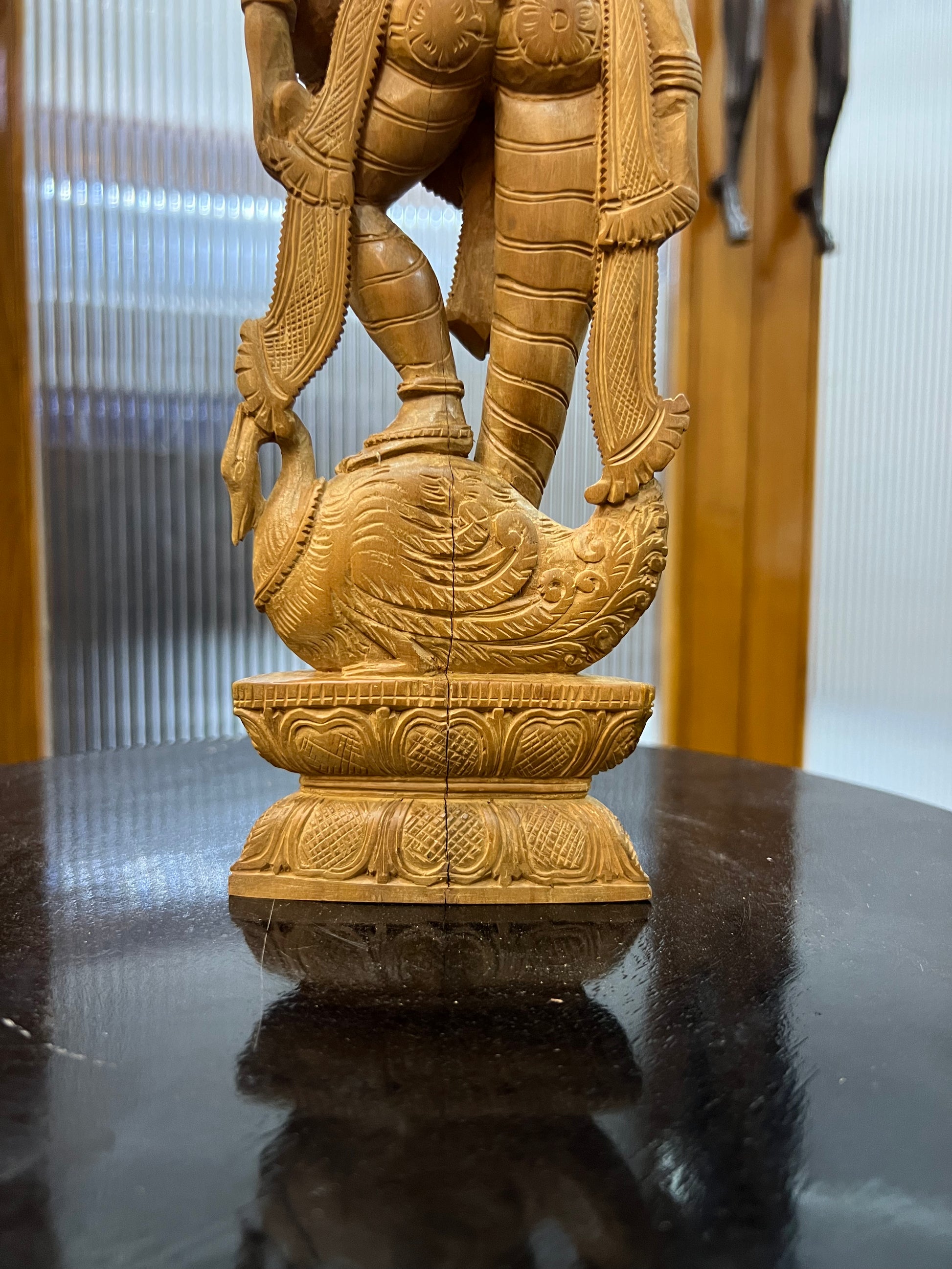 Vintage Sandalwood Carving Saraswati Statue (14" inches)