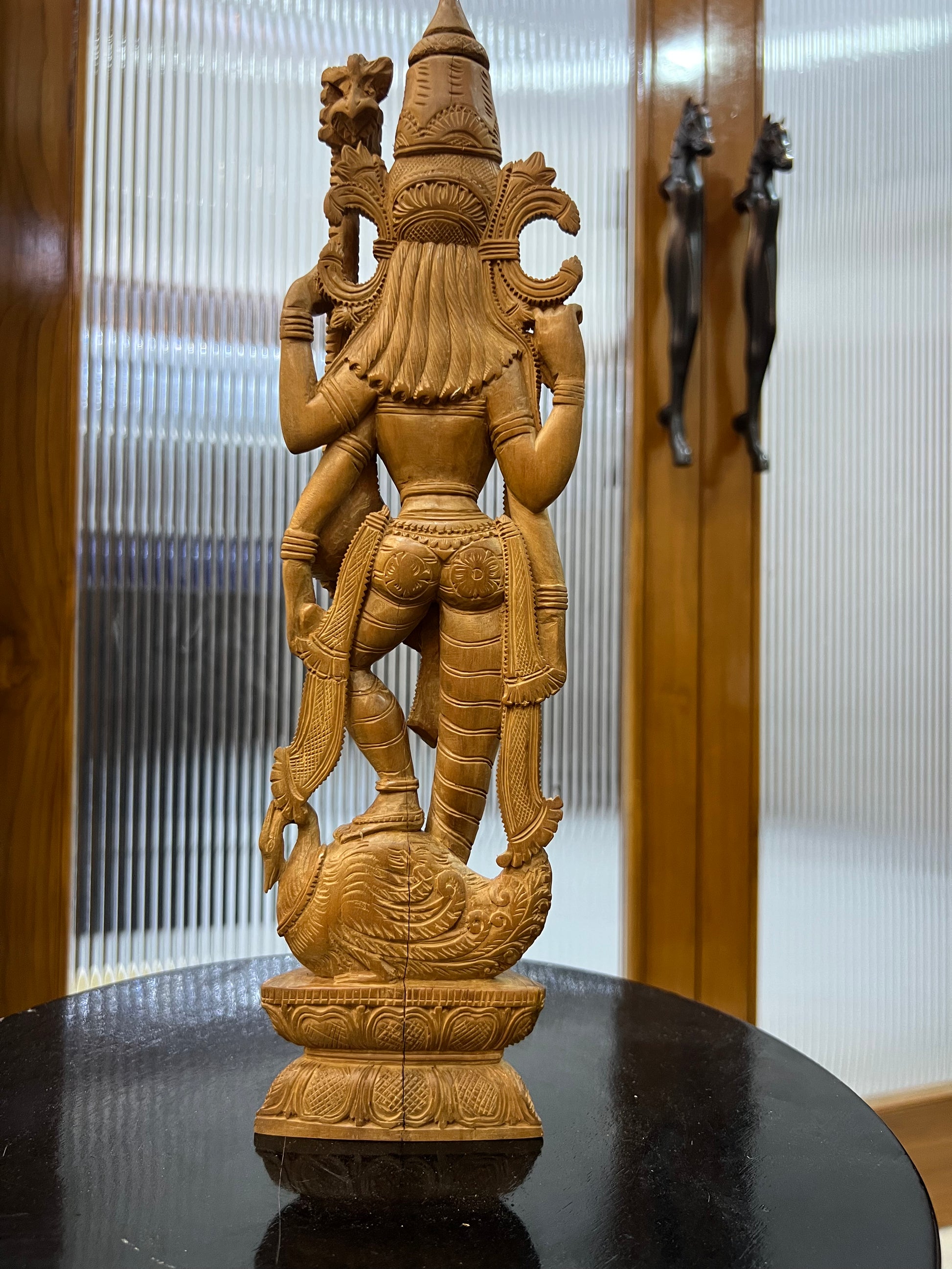 Vintage Sandalwood Carving Saraswati Statue (14" inches)