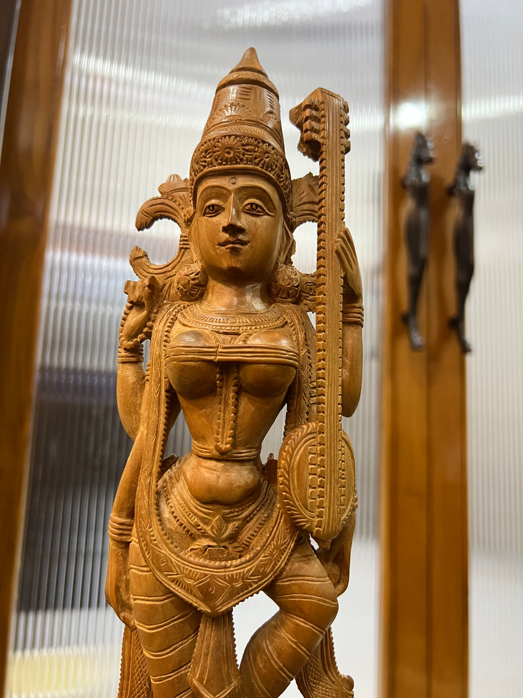 Vintage Sandalwood Carving Saraswati Statue (14" inches)