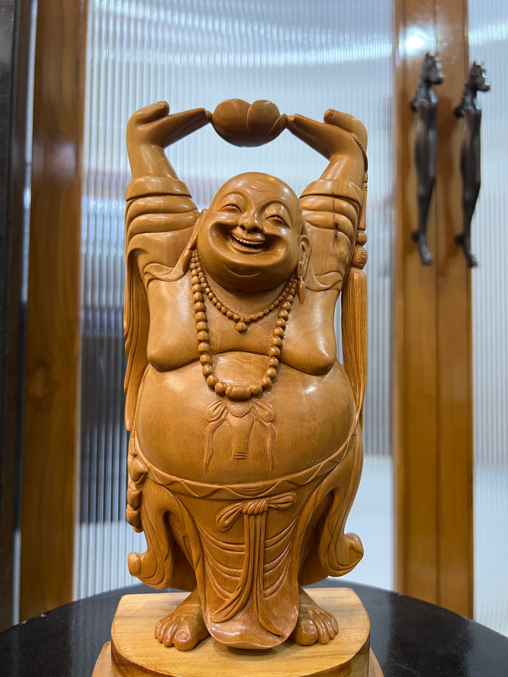 Sandalwood Laughing Buddha Carving