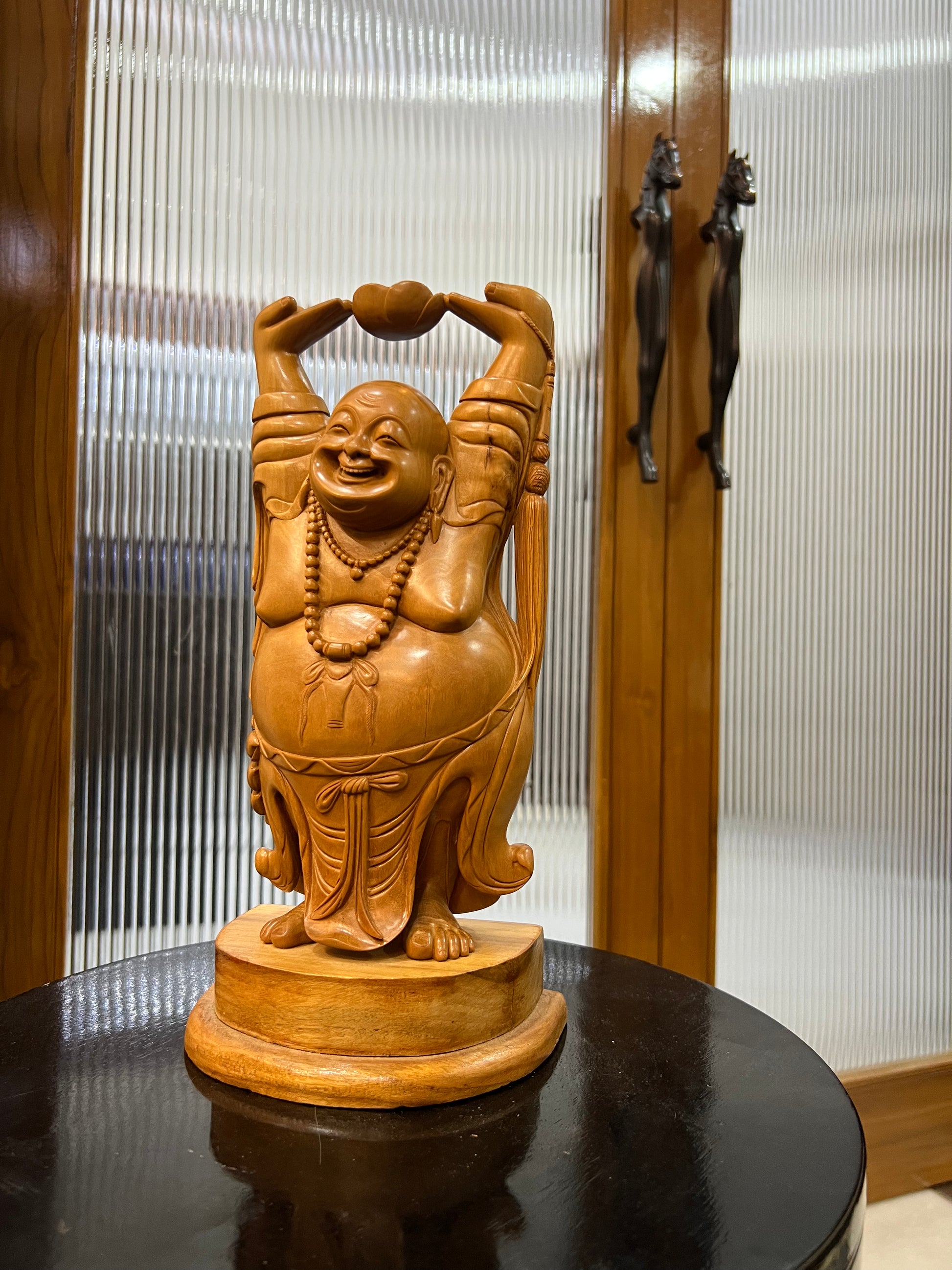 Sandalwood Laughing Buddha Carving