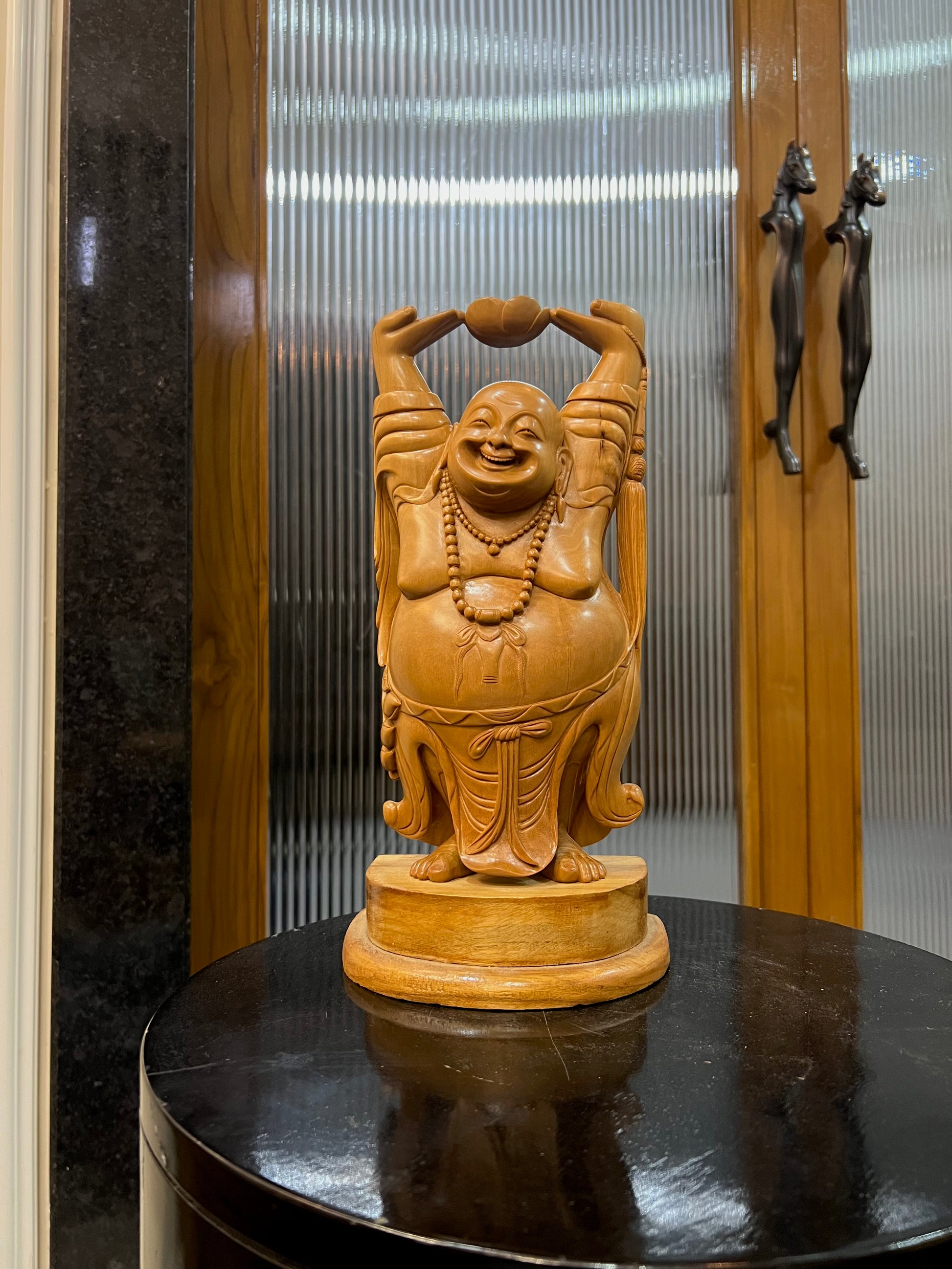 Sandalwood Laughing Buddha Carving