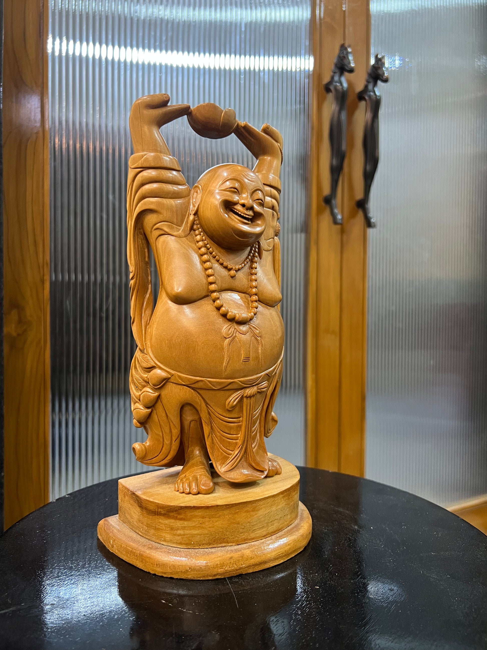 Sandalwood Laughing Buddha Carving