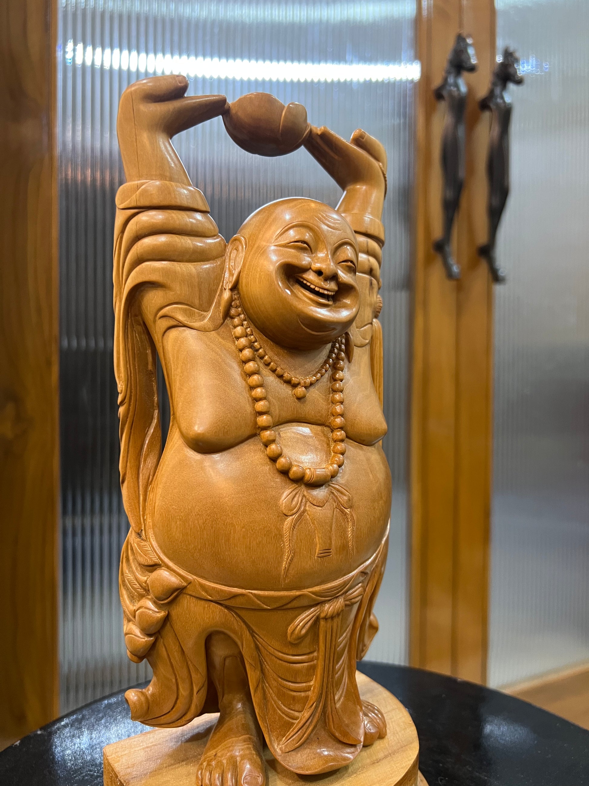 Sandalwood Laughing Buddha Carving