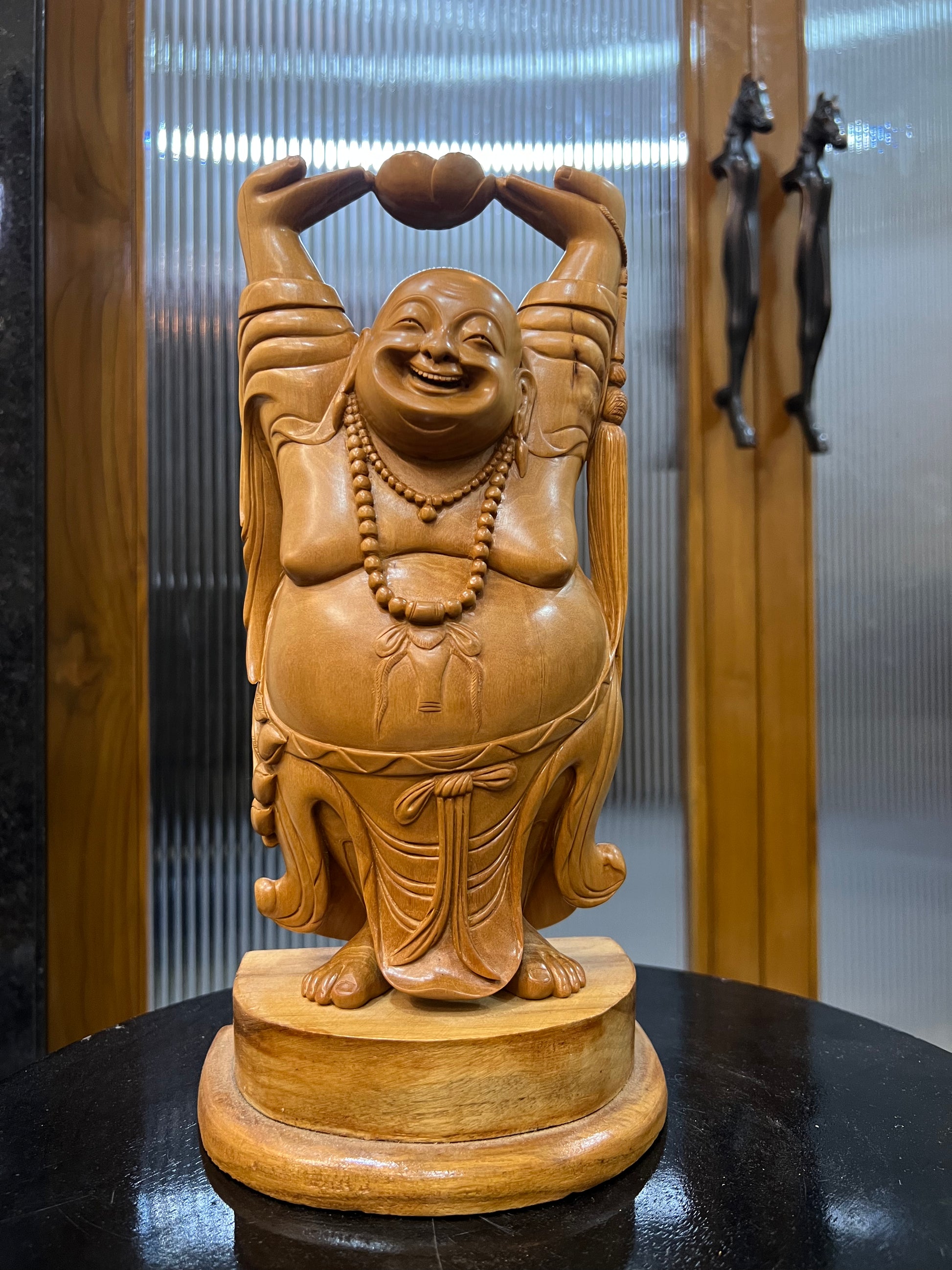 Sandalwood Laughing Buddha Carving