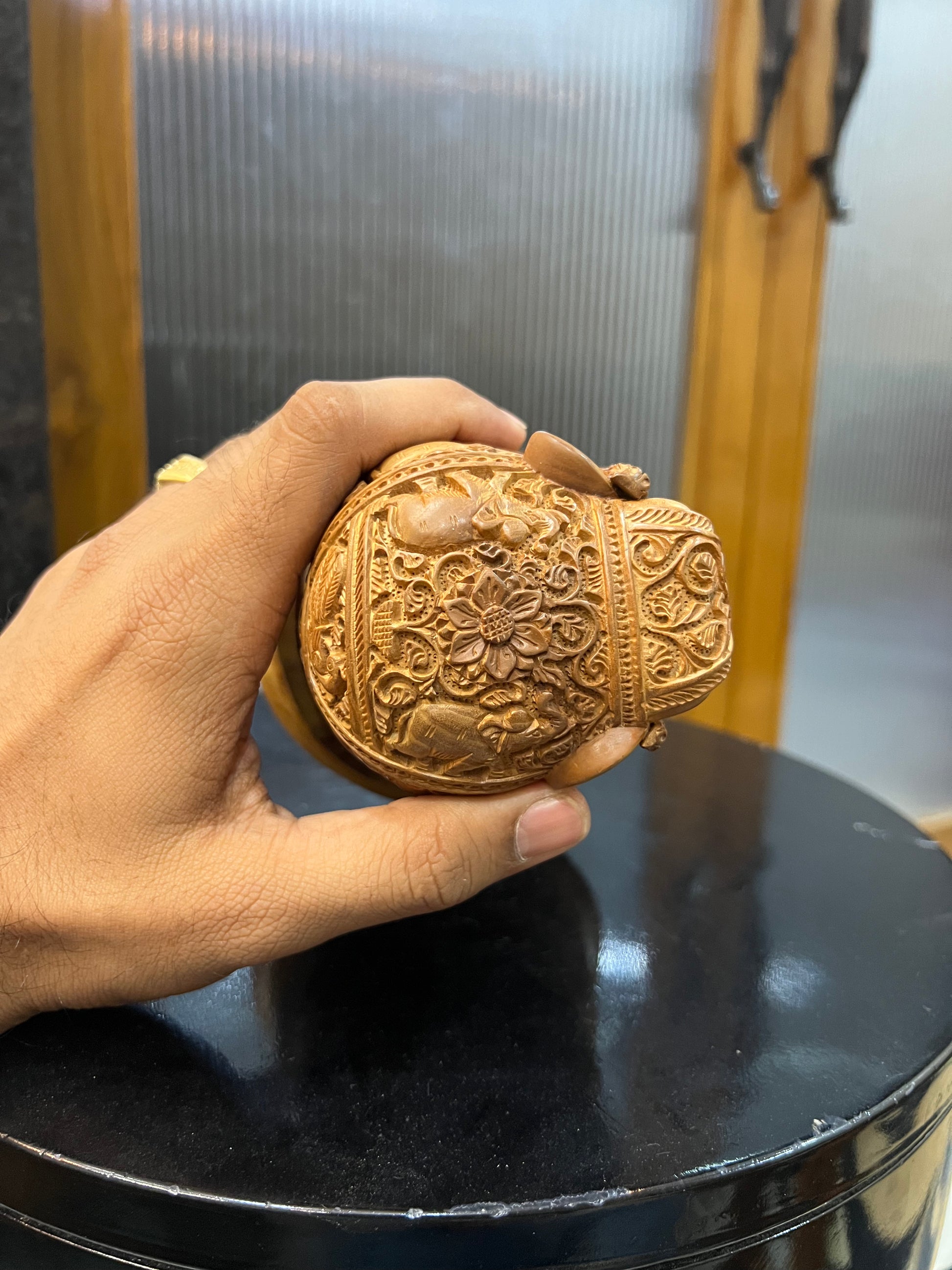 Sandalwood Craving Round Elephant With Base