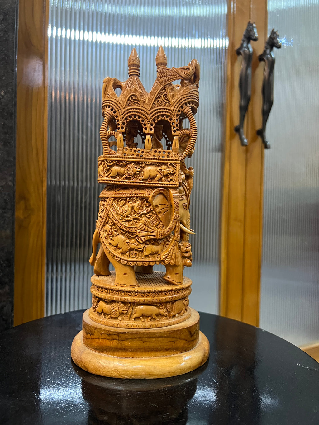 Sandalwood Fine Carved Royal Elephant Ambabari Statue (12" inches)