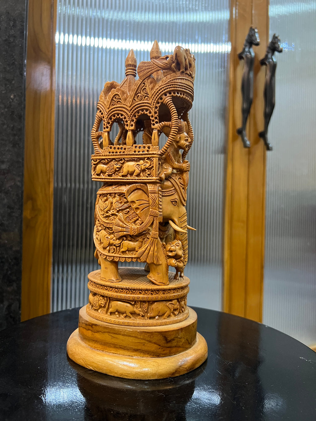 Sandalwood Fine Carved Royal Elephant Ambabari Statue (12" inches)