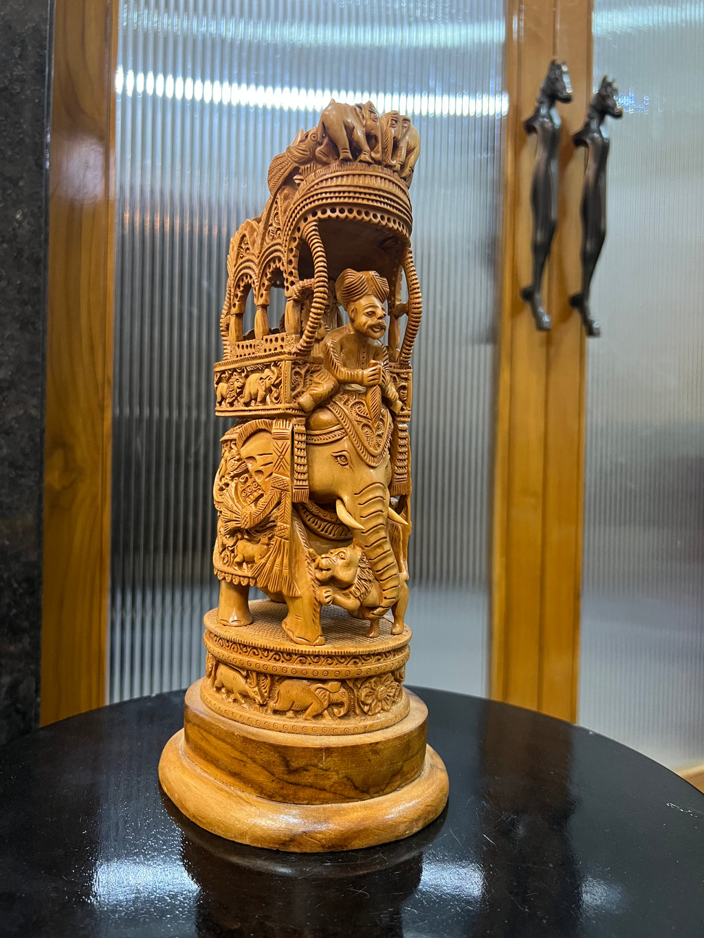 Sandalwood Fine Carved Royal Elephant Ambabari Statue (12" inches)