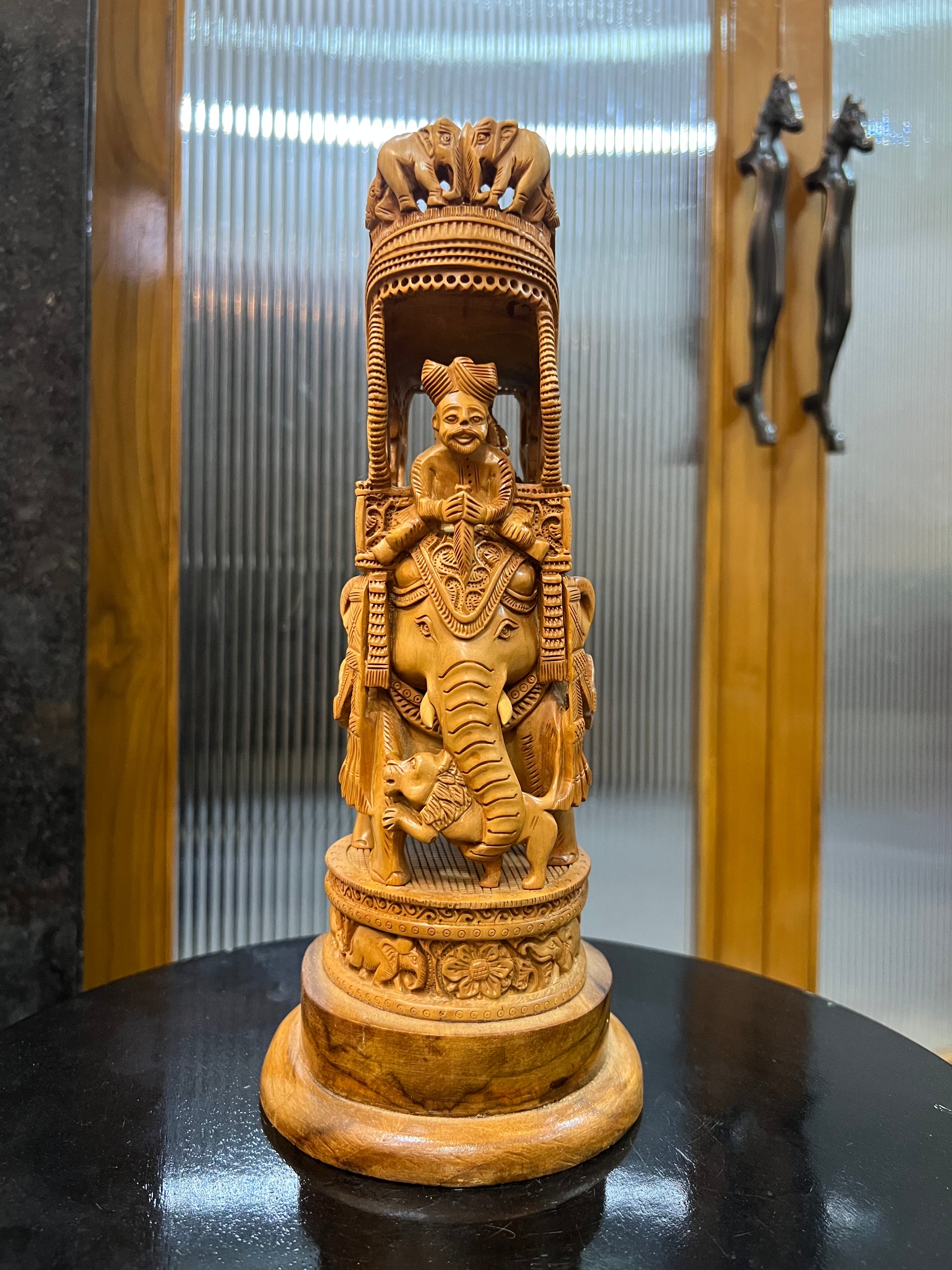 Sandalwood Fine Carved Royal Elephant Ambabari Statue (12" inches)