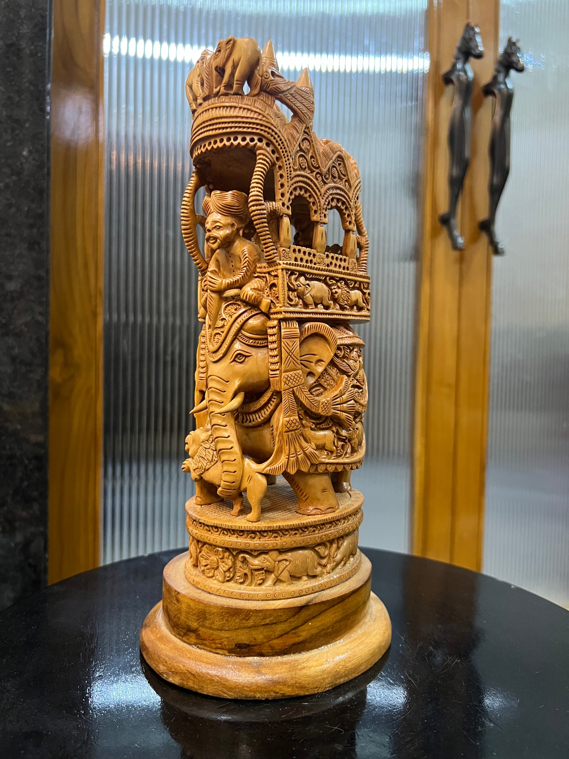 Sandalwood Fine Carved Royal Elephant Ambabari Statue (12" inches)