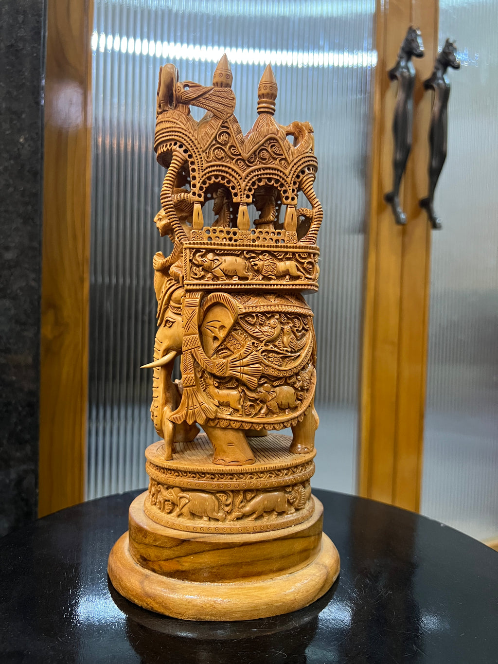 Sandalwood Fine Carved Royal Elephant Ambabari Statue (12" inches)