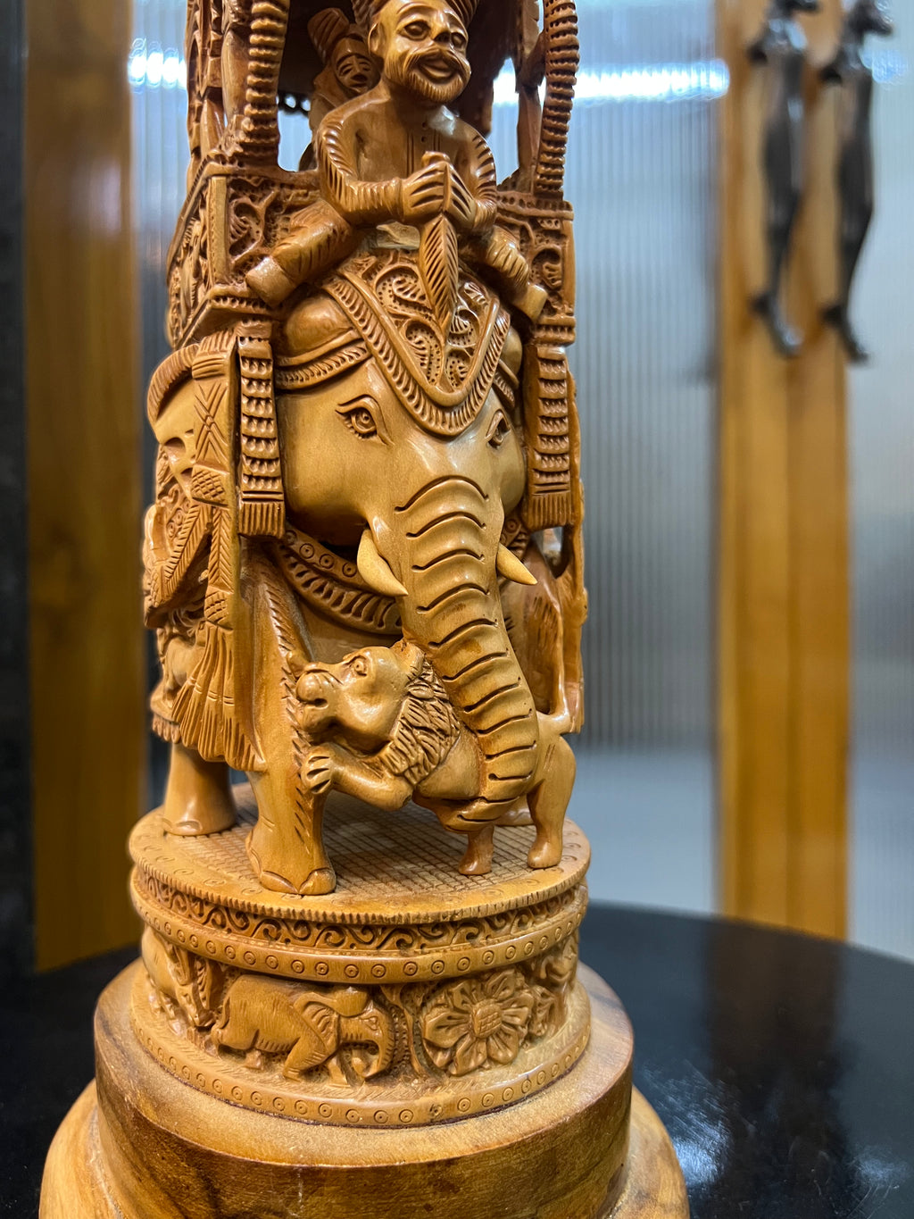 Sandalwood Fine Carved Royal Elephant Ambabari Statue (12" inches)