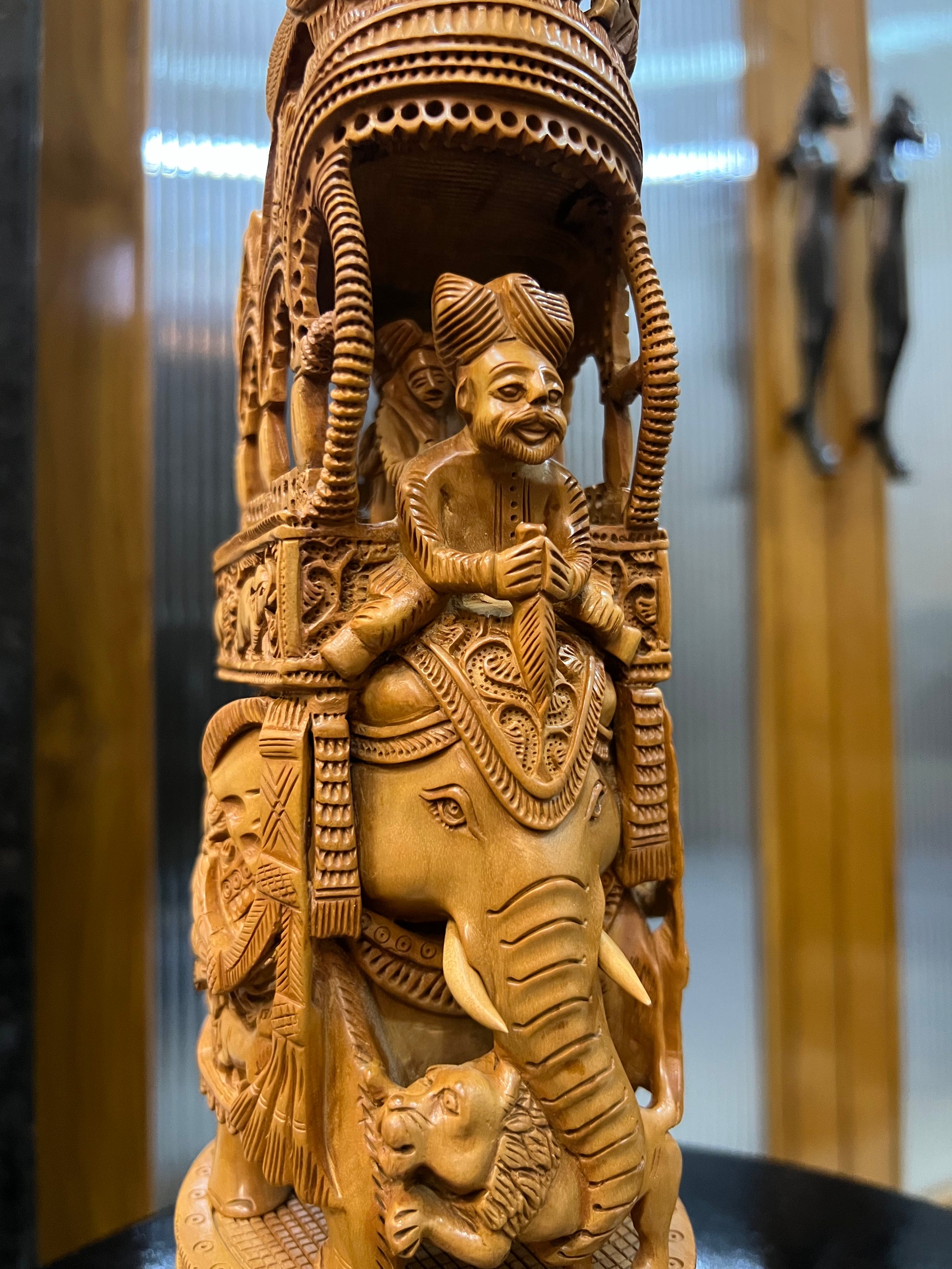 Sandalwood Fine Carved Royal Elephant Ambabari Statue (12" inches)