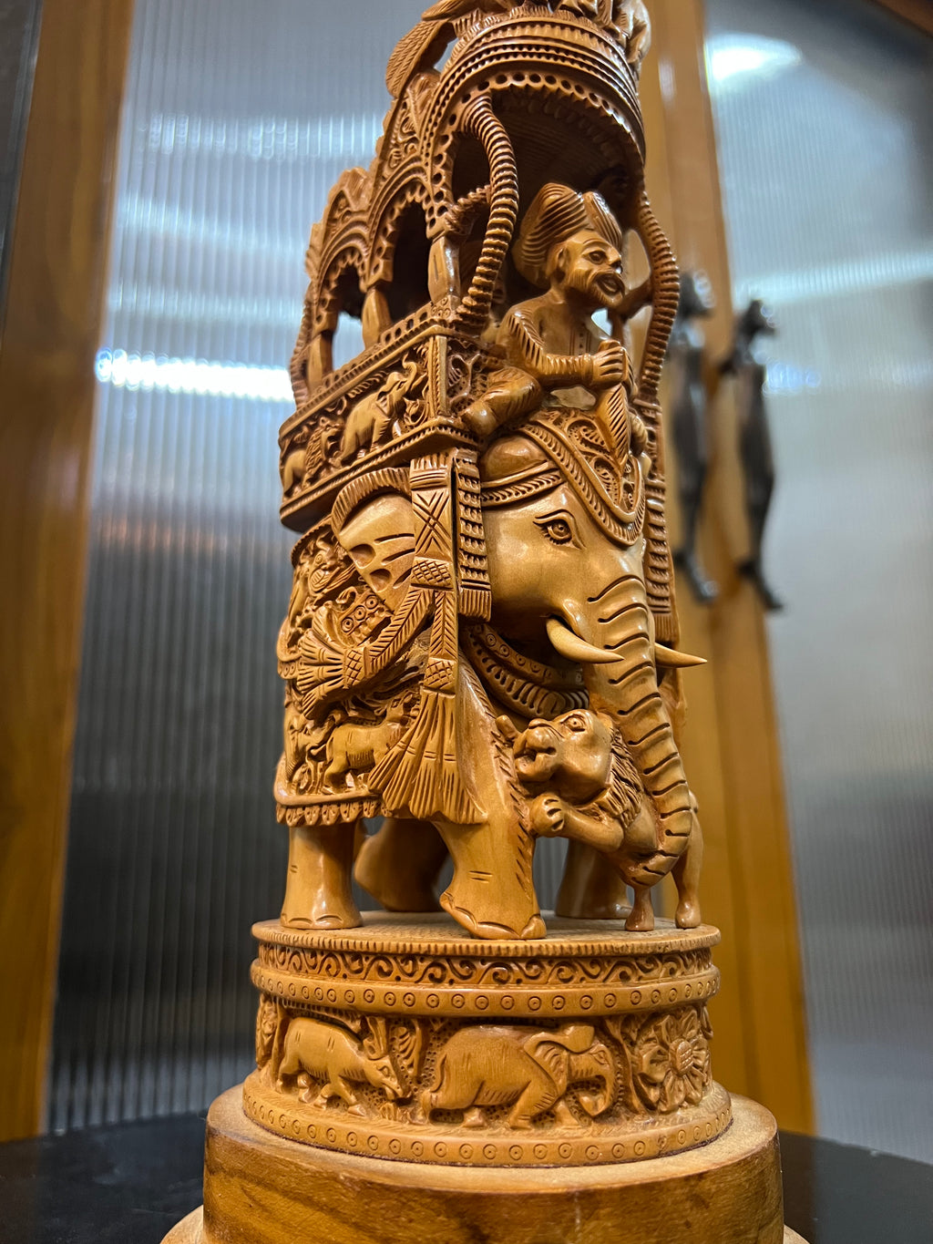 Sandalwood Fine Carved Royal Elephant Ambabari Statue (12" inches)