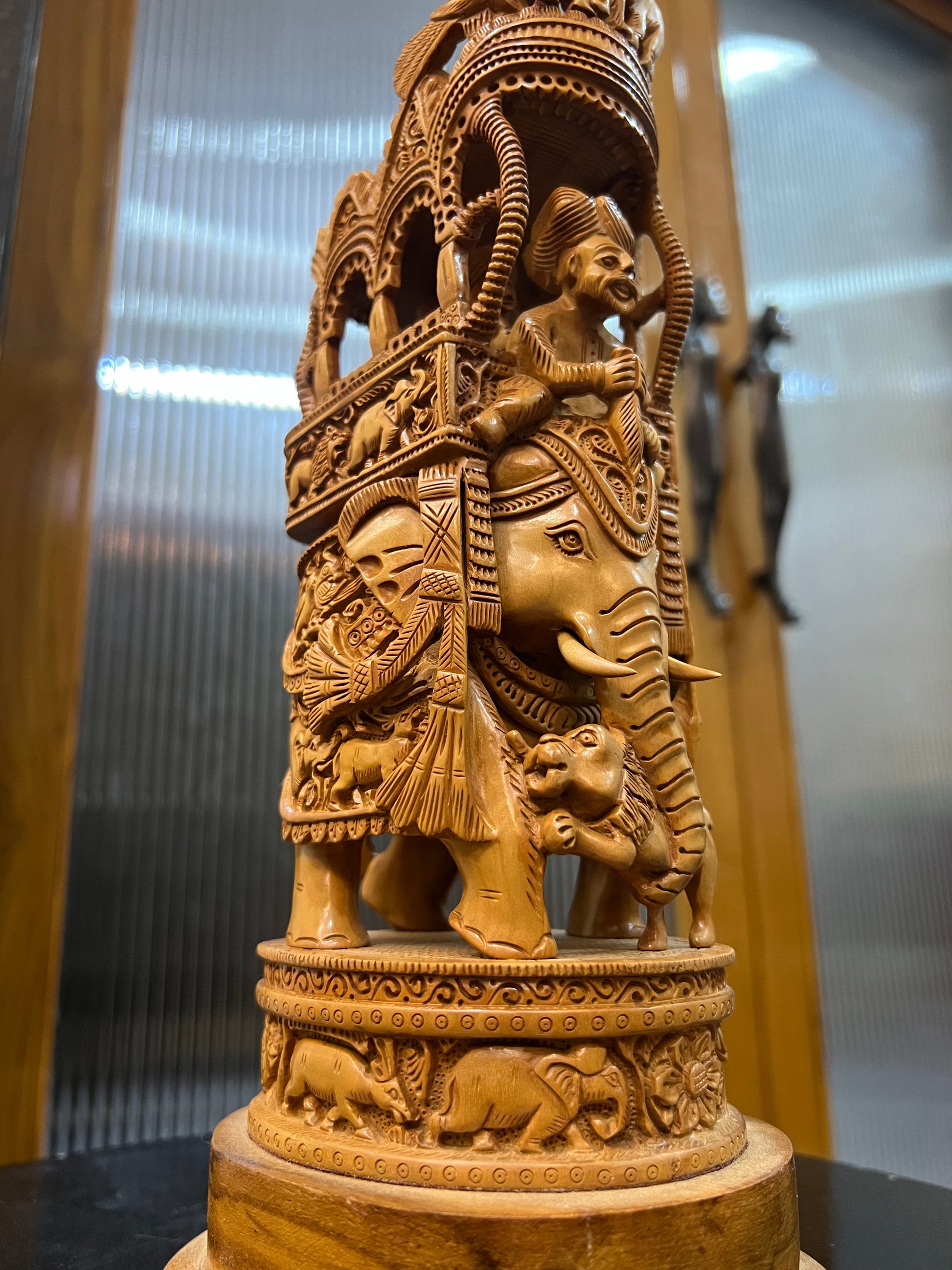 Sandalwood Fine Carved Royal Elephant Ambabari Statue (12" inches)