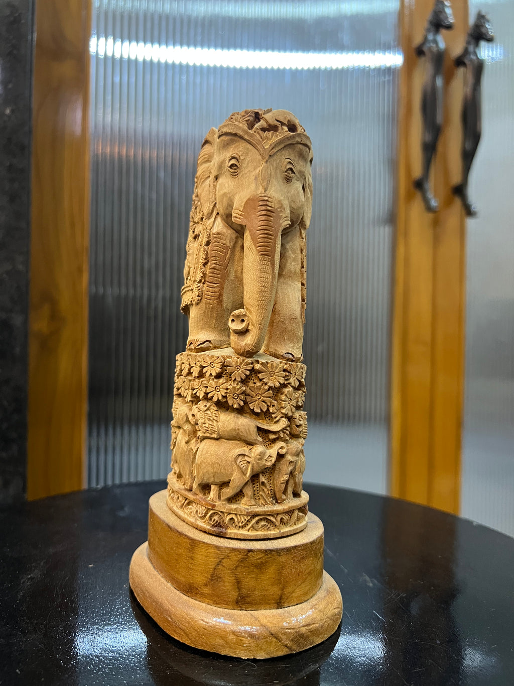 Raw Sandalwood Elephant Carving on Base (8 inches)