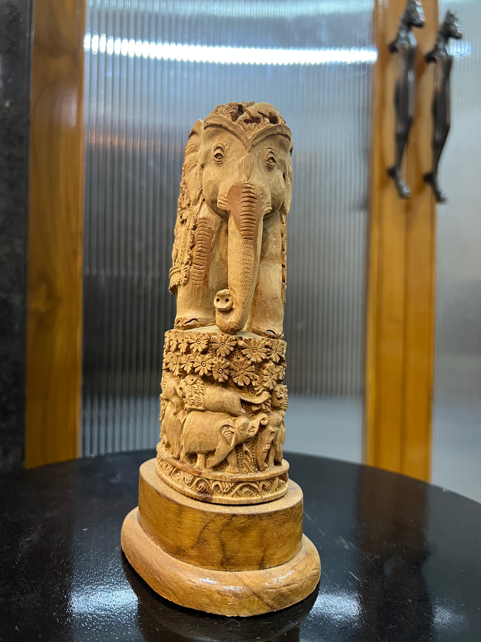 Raw Sandalwood Elephant Carving on Base (8 inches)