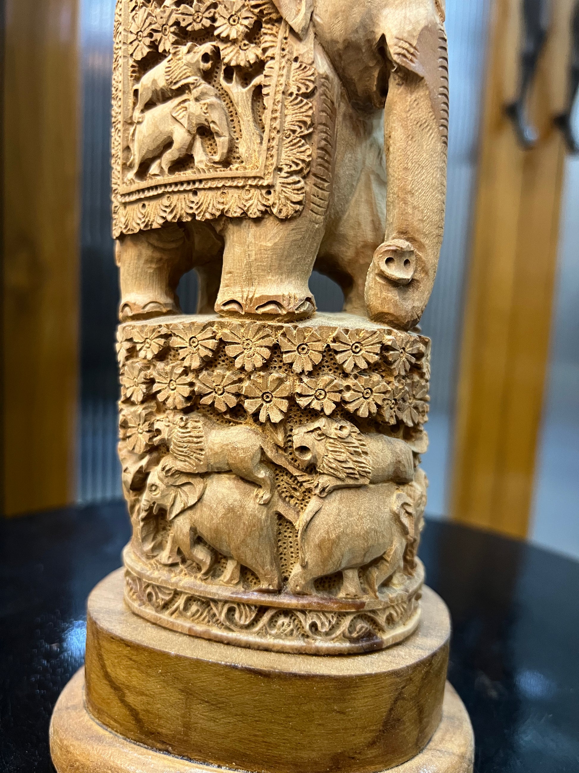 Raw Sandalwood Elephant Carving on Base (8 inches)