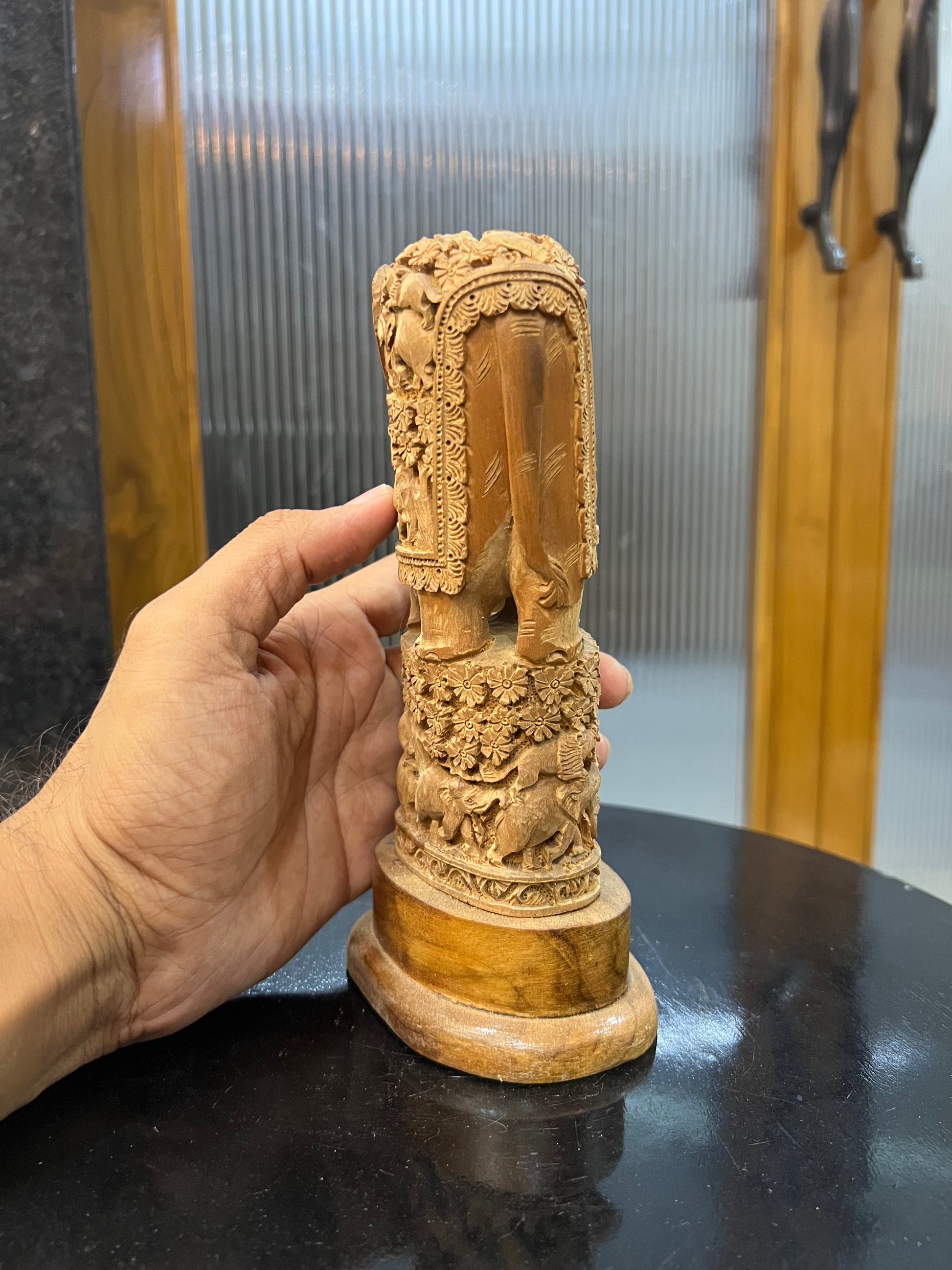 Raw Sandalwood Elephant Carving on Base (8 inches)