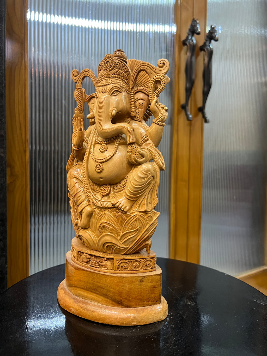 Sandalwood Ganesha Sitting on Lotus Statue (10 inches)