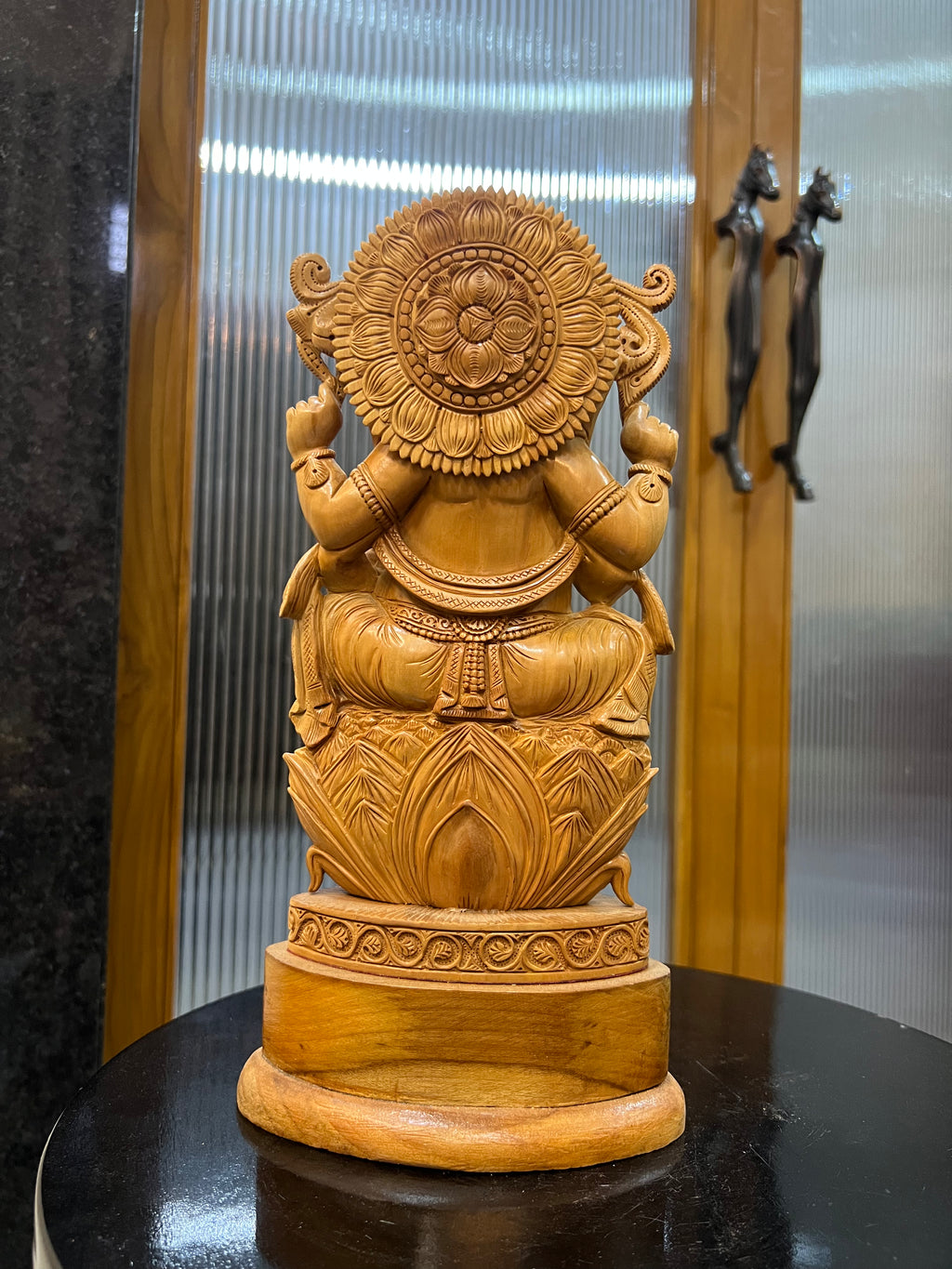 Sandalwood Ganesha Sitting on Lotus Statue (10 inches)